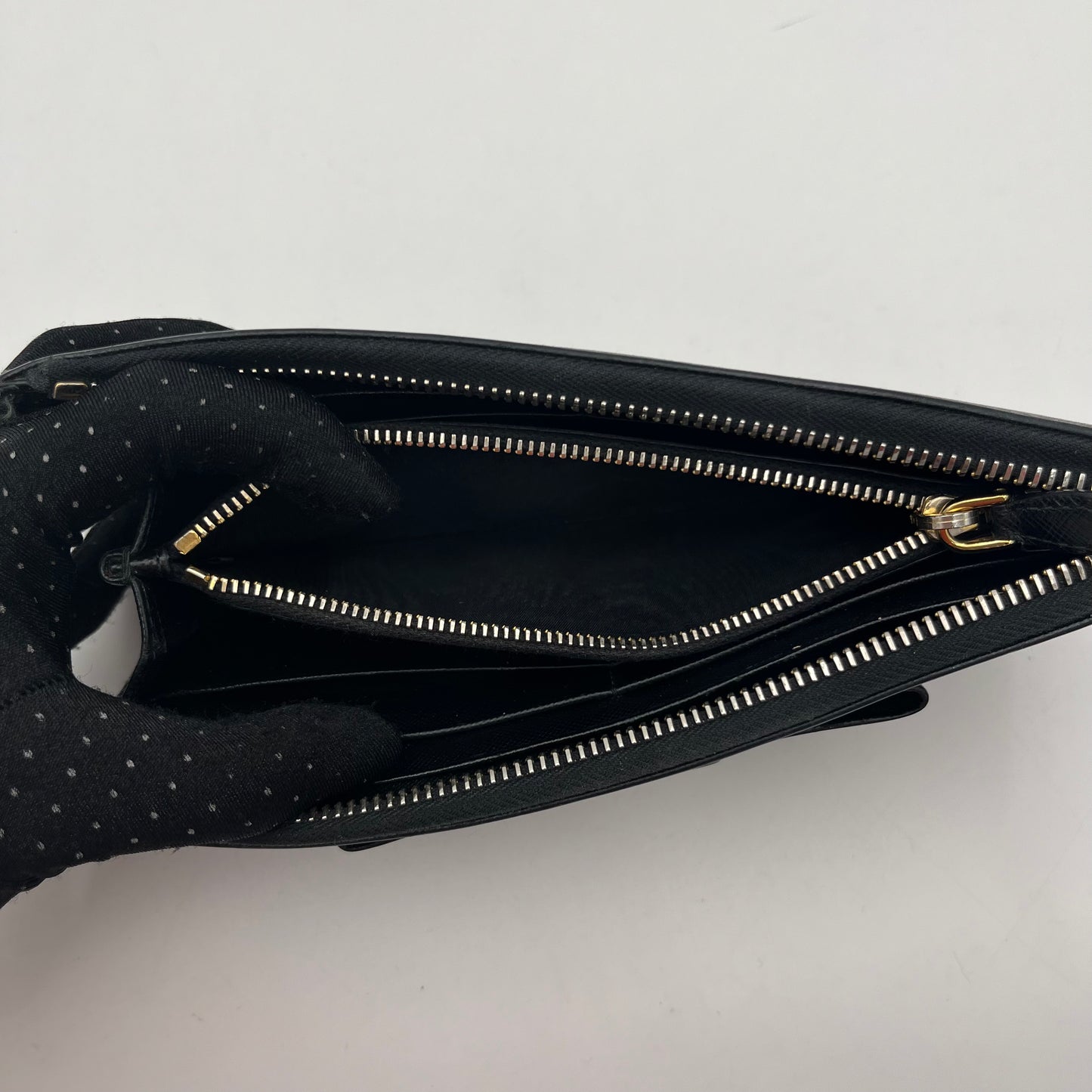 Prada Black Saffiano Bow Long Zippy Wallet