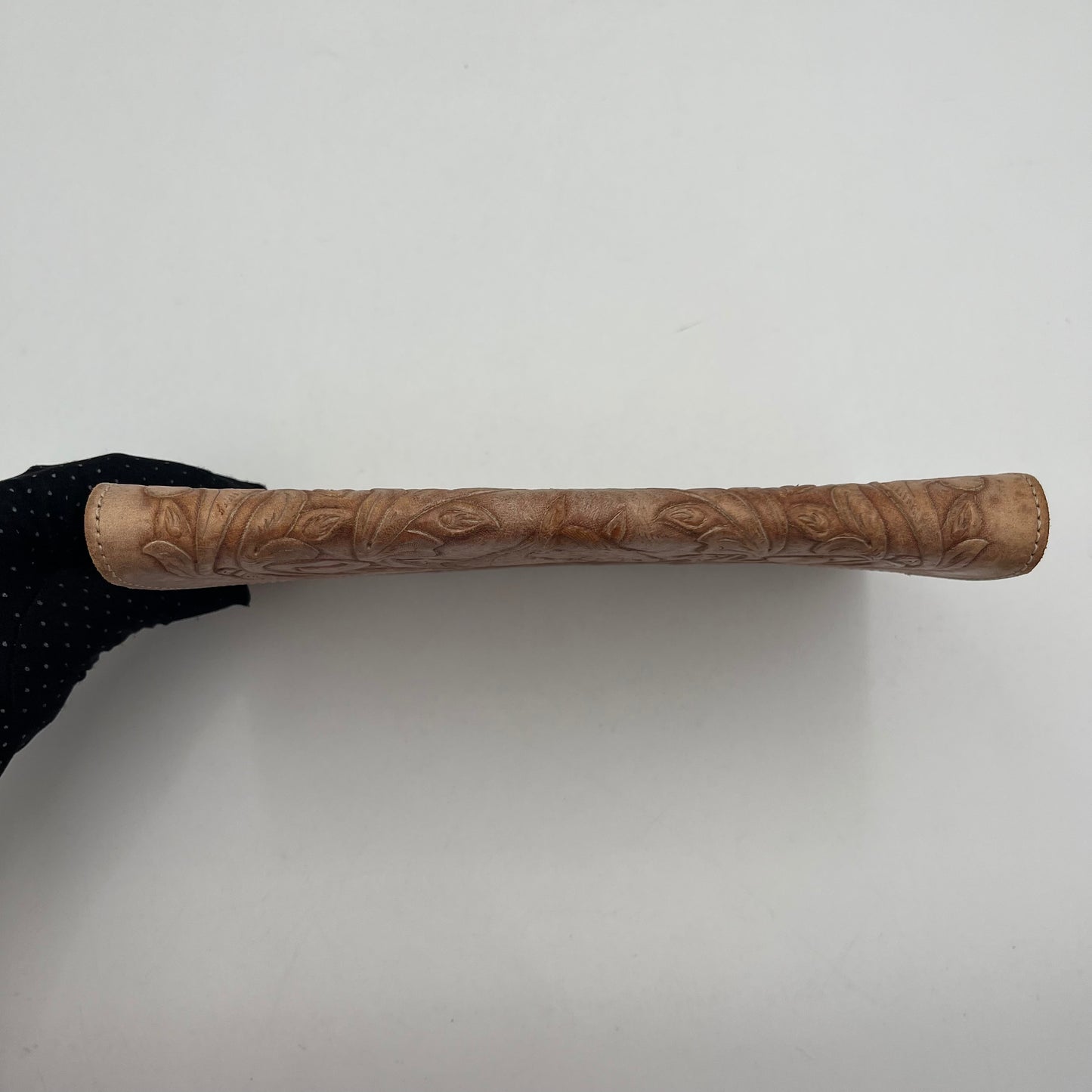 Vintage Beige Tooled Leather Flap Clutch