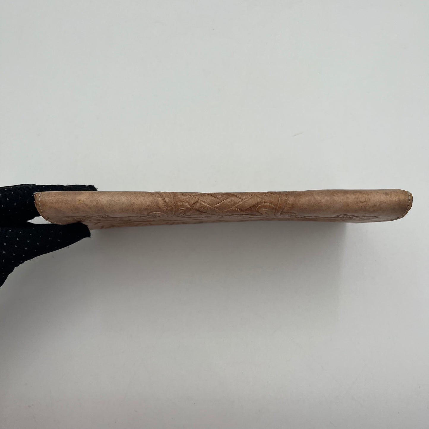 Vintage Beige Tooled Leather Flap Clutch