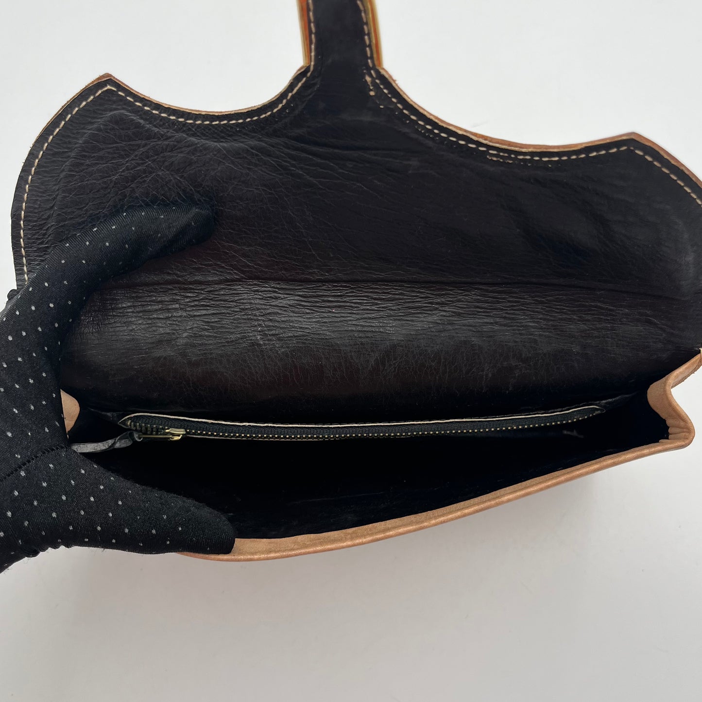 Vintage Beige Tooled Leather Flap Clutch