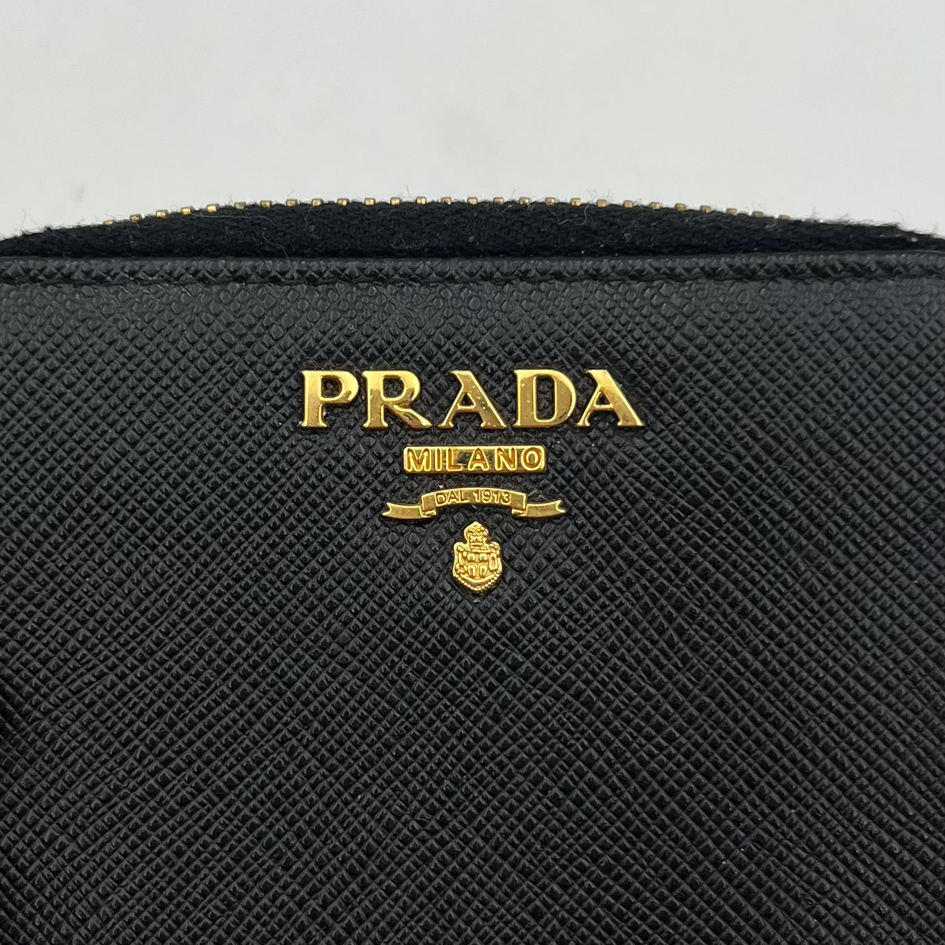 Prada Black Saffiano Small Zippy Wallet GHW