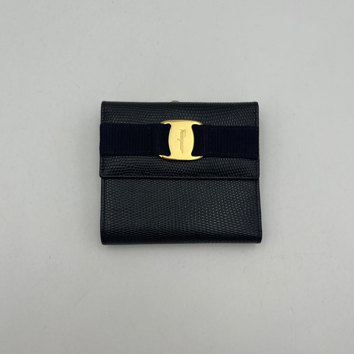 Salvatore Ferragamo Dark Blue Leather Trifold Short Wallet