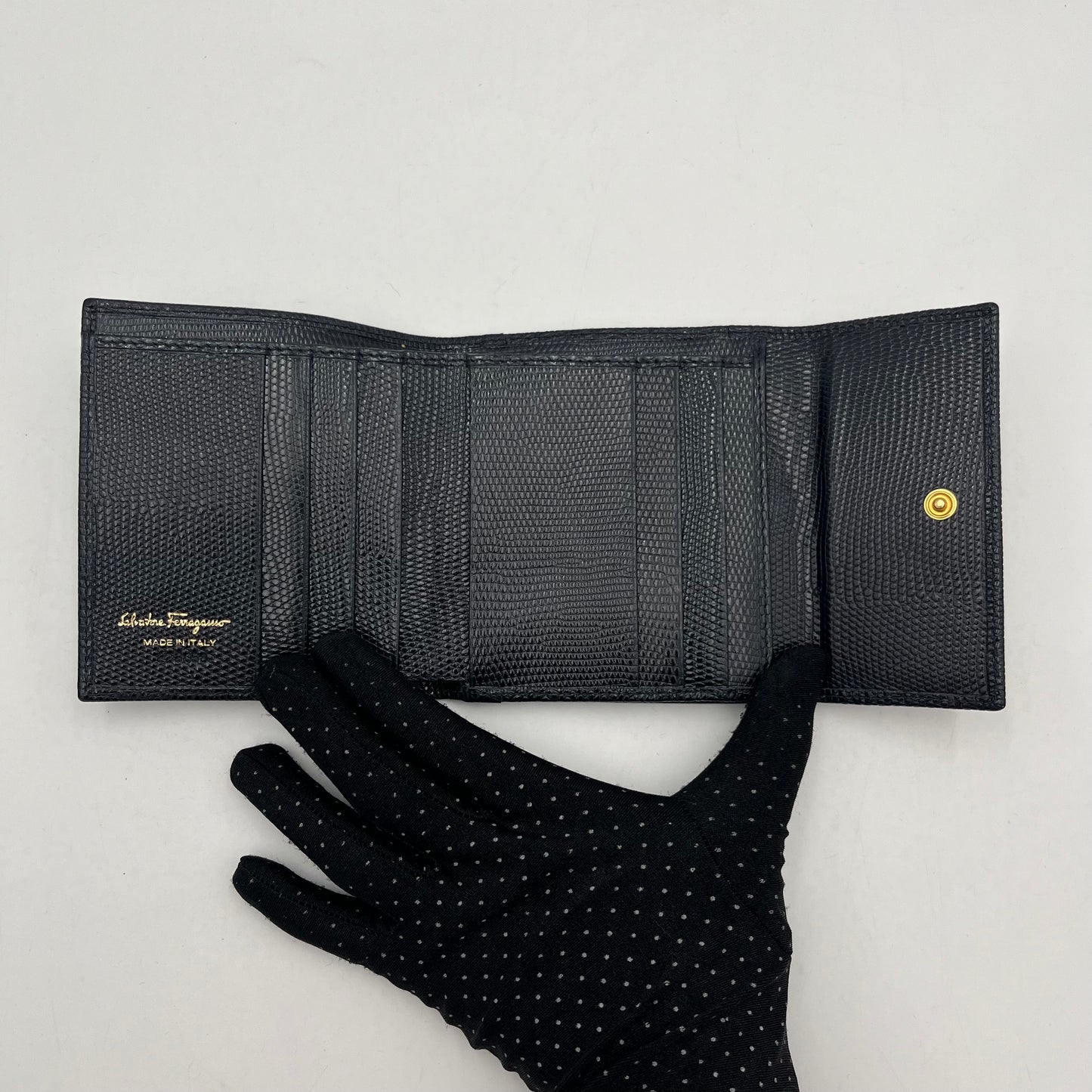 Salvatore Ferragamo Dark Blue Leather Trifold Short Wallet