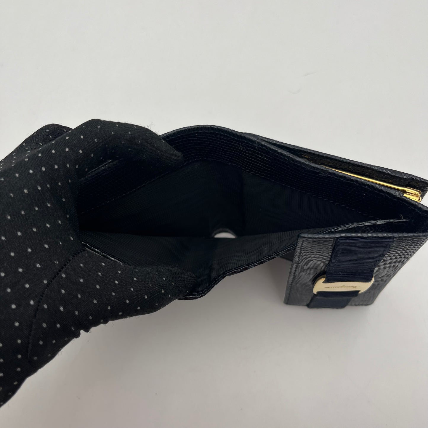 Salvatore Ferragamo Dark Blue Leather Trifold Short Wallet