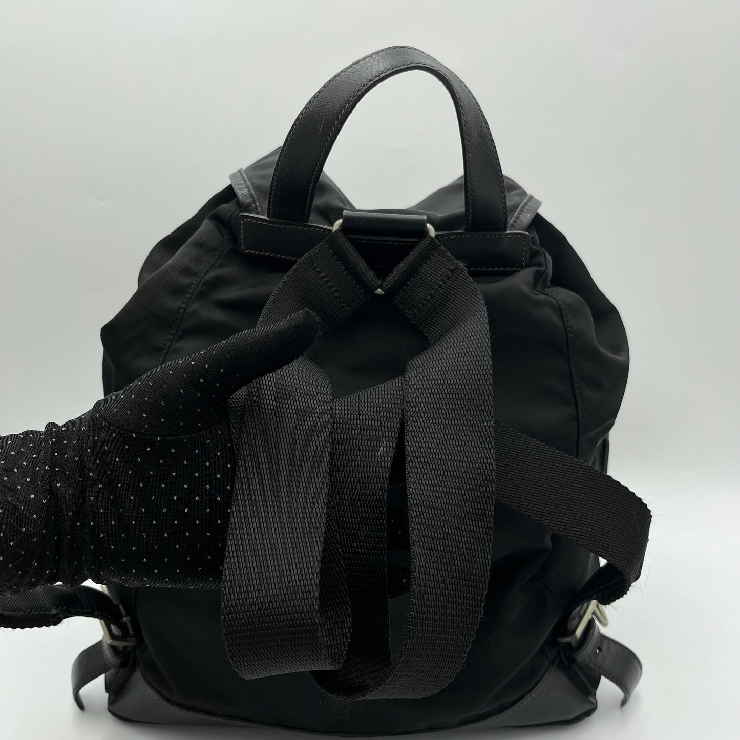 Prada Black Nylon and Leather Double Pocket Backpack
