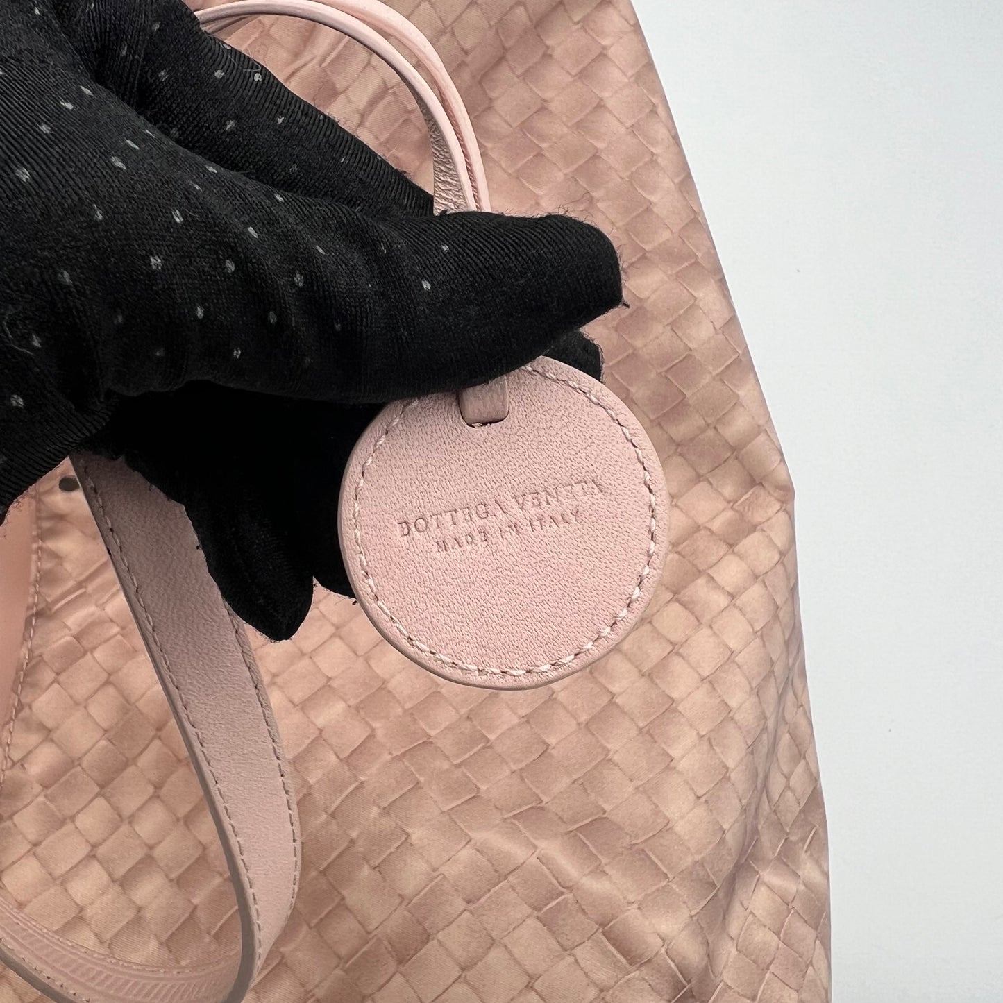Bottega Veneta Light Pink Intrecciolusion Nylon and Leather Tote