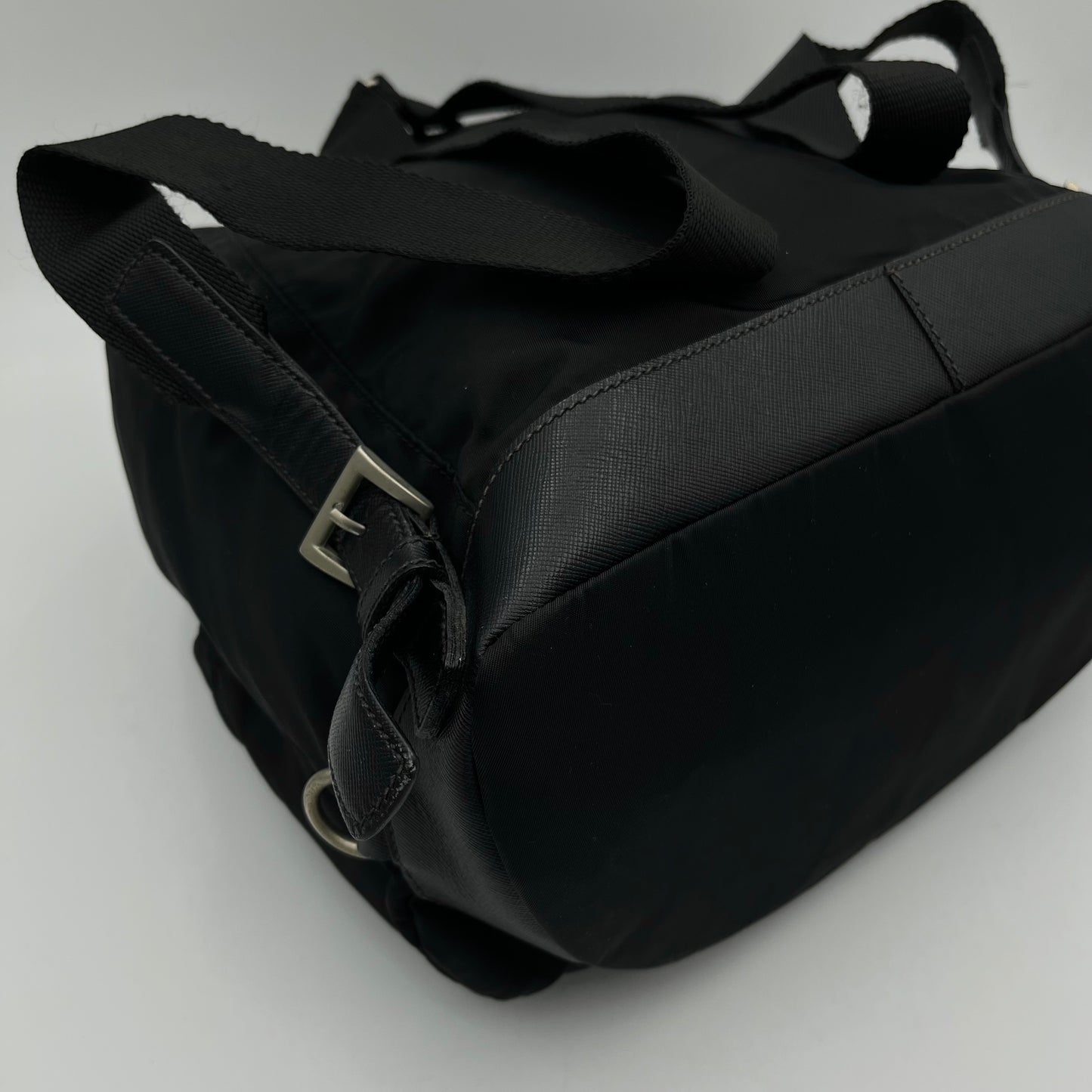 Prada Black Nylon and Leather Double Pocket Backpack