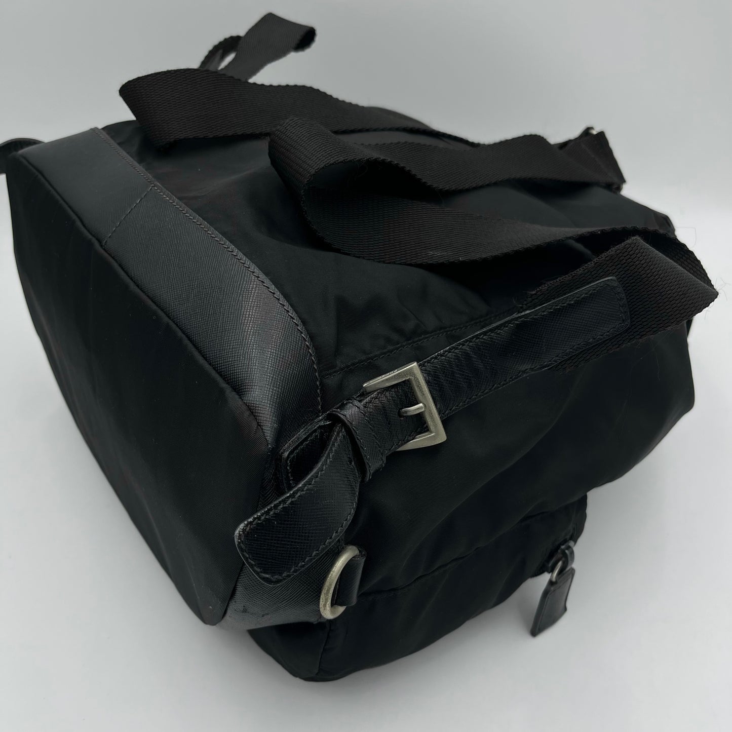 Prada Black Nylon and Leather Double Pocket Backpack