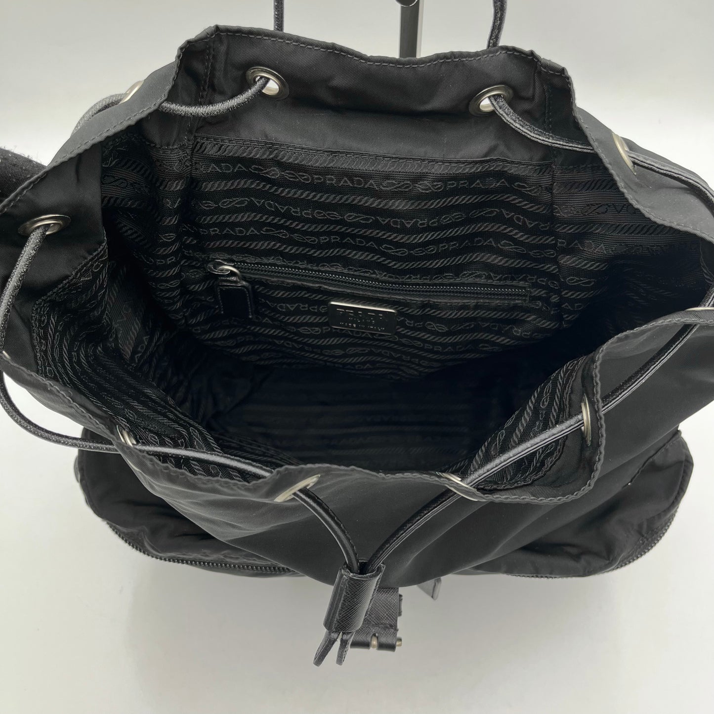 Prada Black Nylon and Leather Double Pocket Backpack