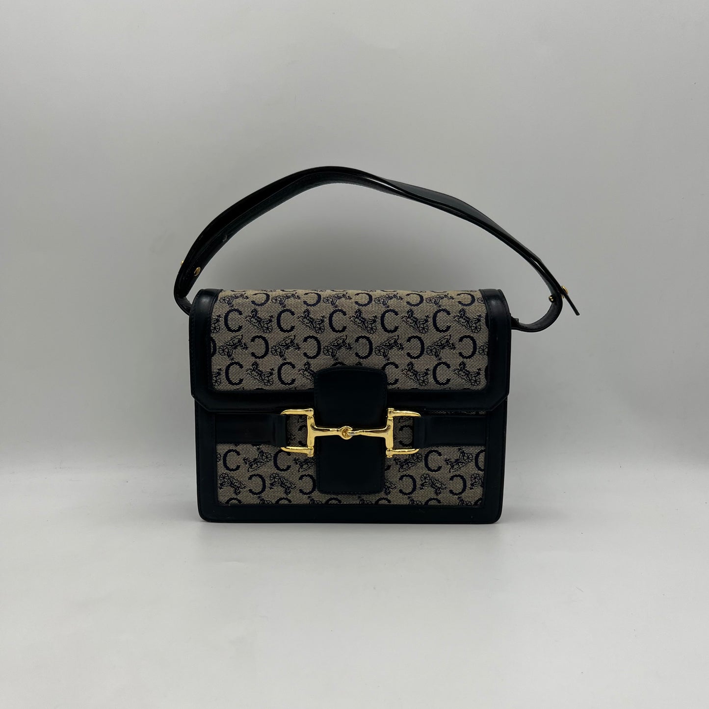 Celine Paris Navy Blue C Horse Carriage Horsebit Shoulder Bag