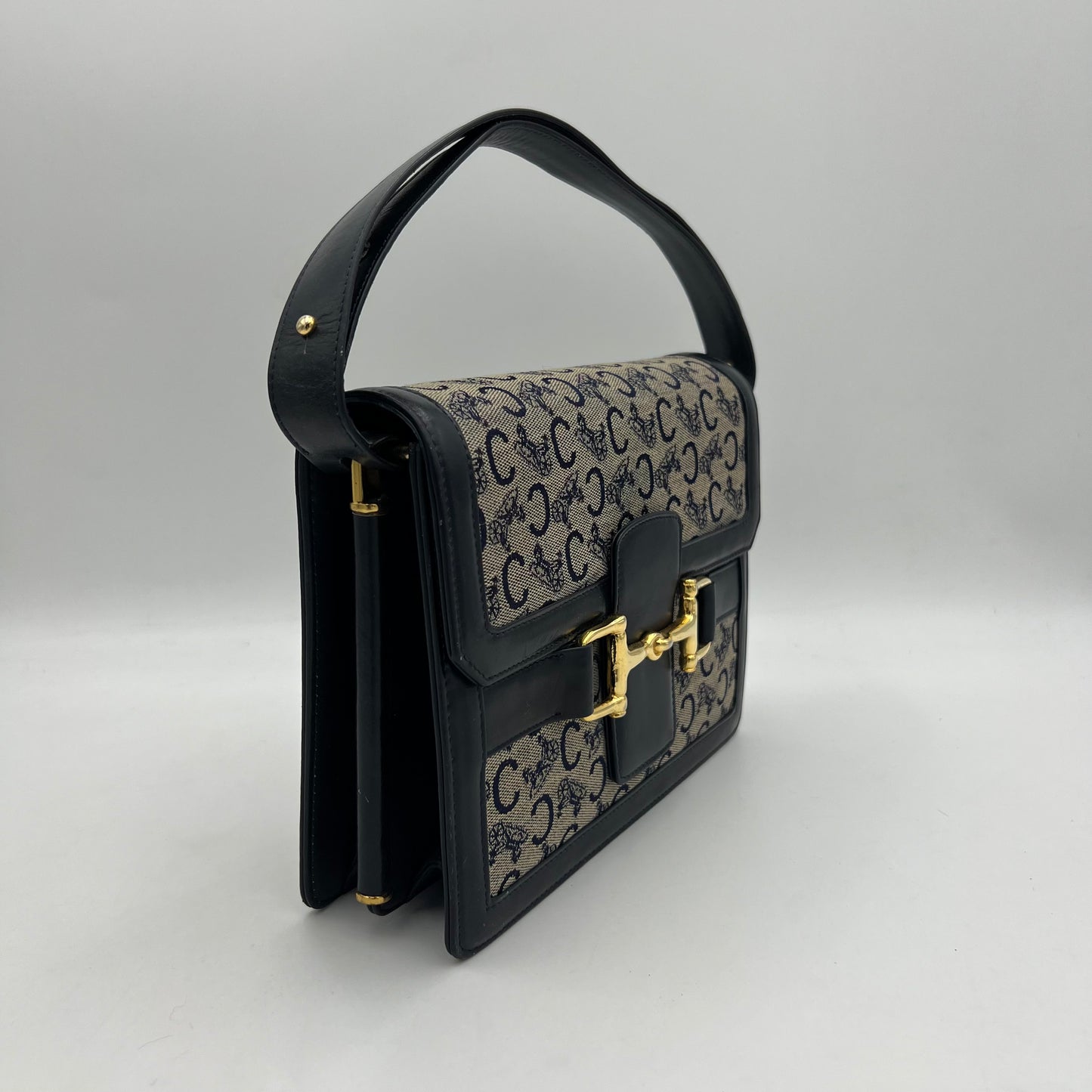 Celine Paris Navy Blue C Horse Carriage Horsebit Shoulder Bag
