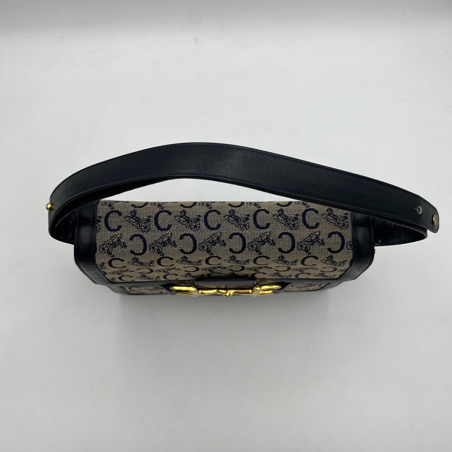 Celine Paris Navy Blue C Horse Carriage Horsebit Shoulder Bag