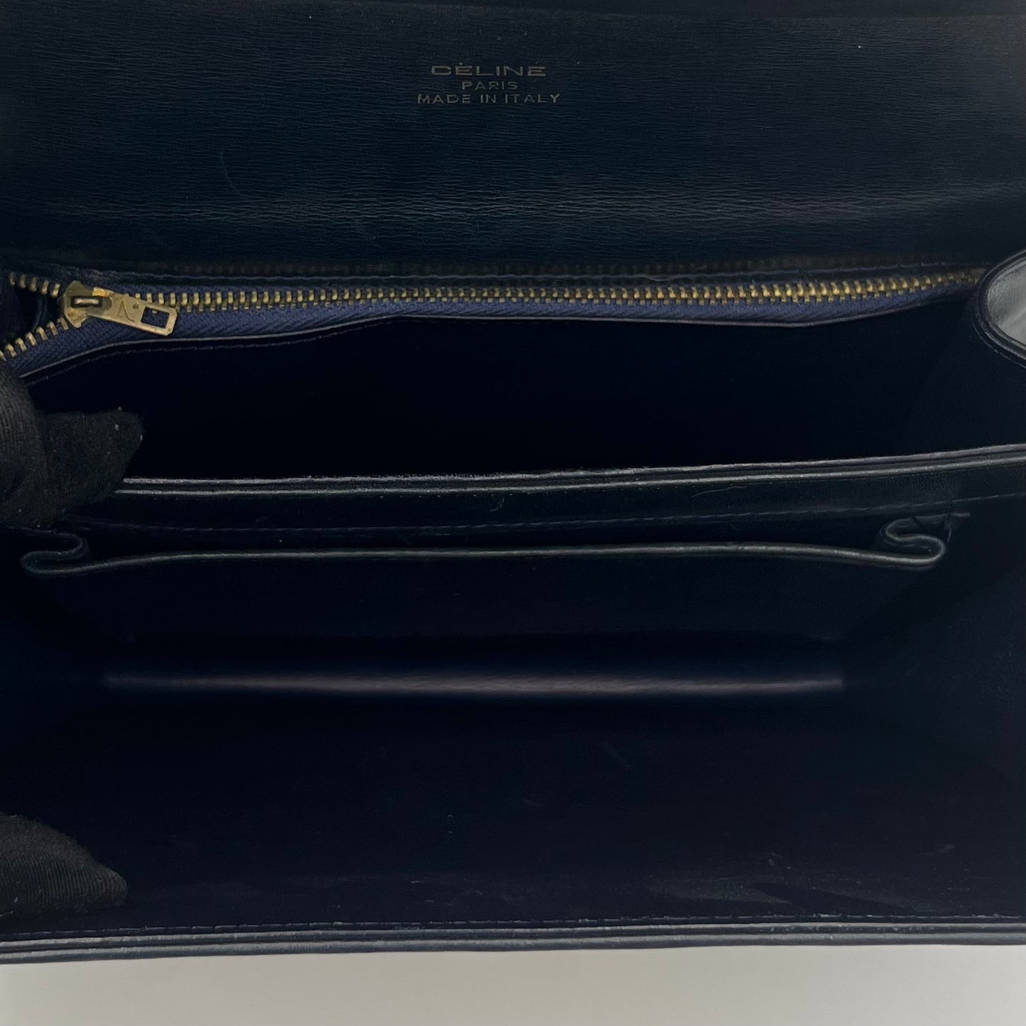 Celine Paris Navy Blue C Horse Carriage Horsebit Shoulder Bag