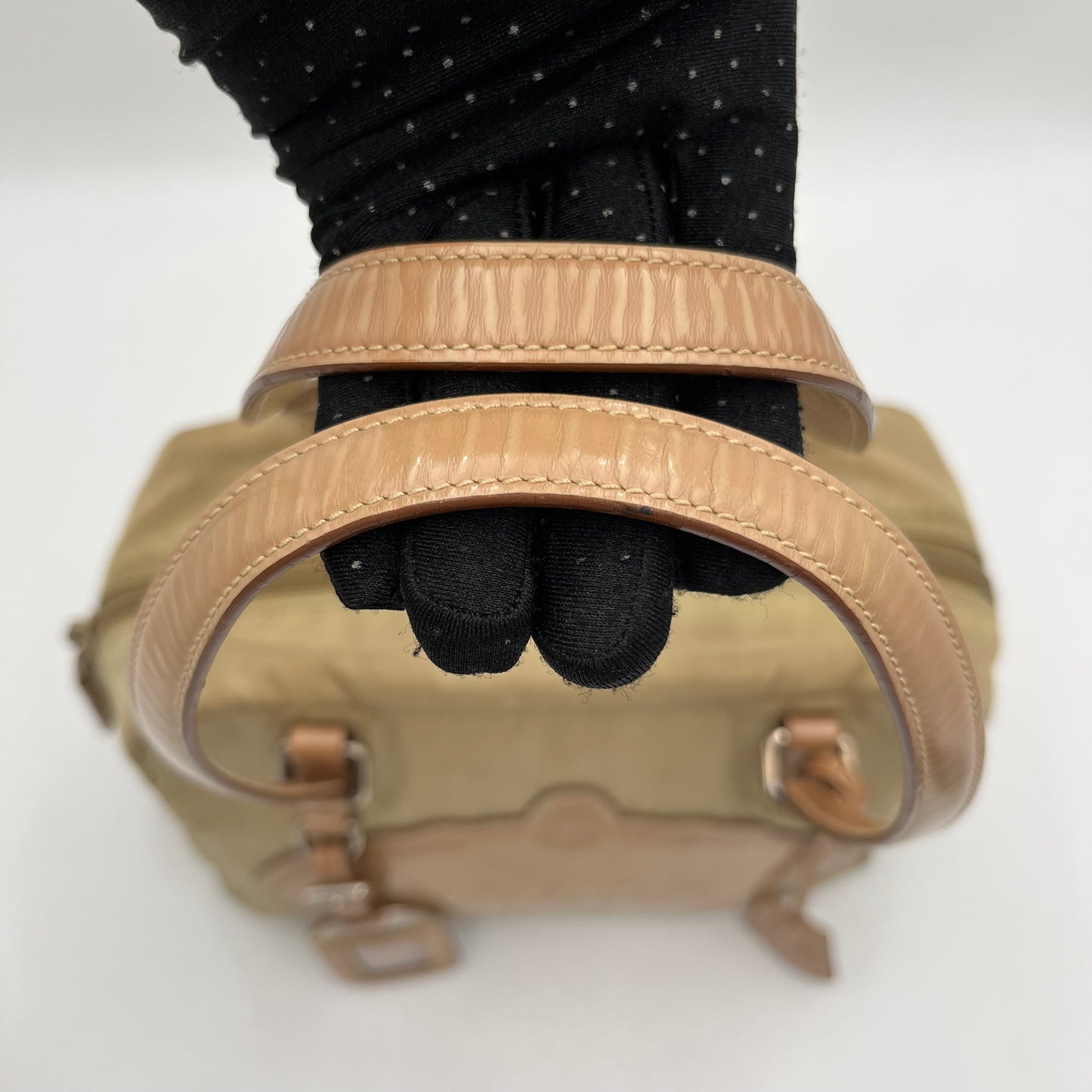 Prada Beige Nylon and Leather Canapa Logo Shoulder Bag