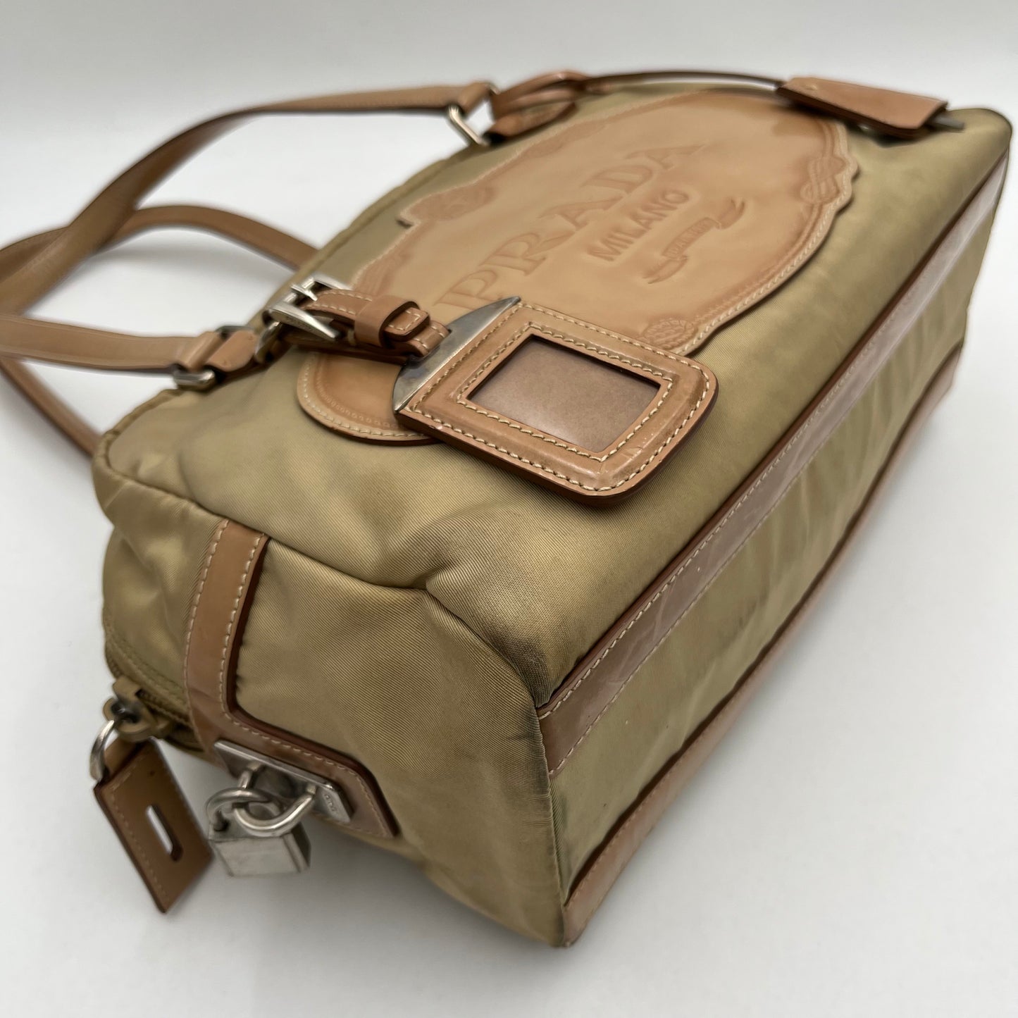 Prada Beige Nylon and Leather Canapa Logo Shoulder Bag