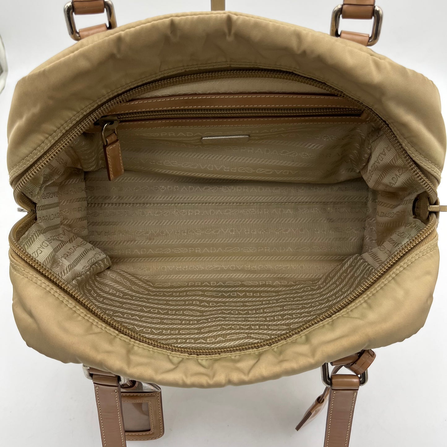 Prada Beige Nylon and Leather Canapa Logo Shoulder Bag