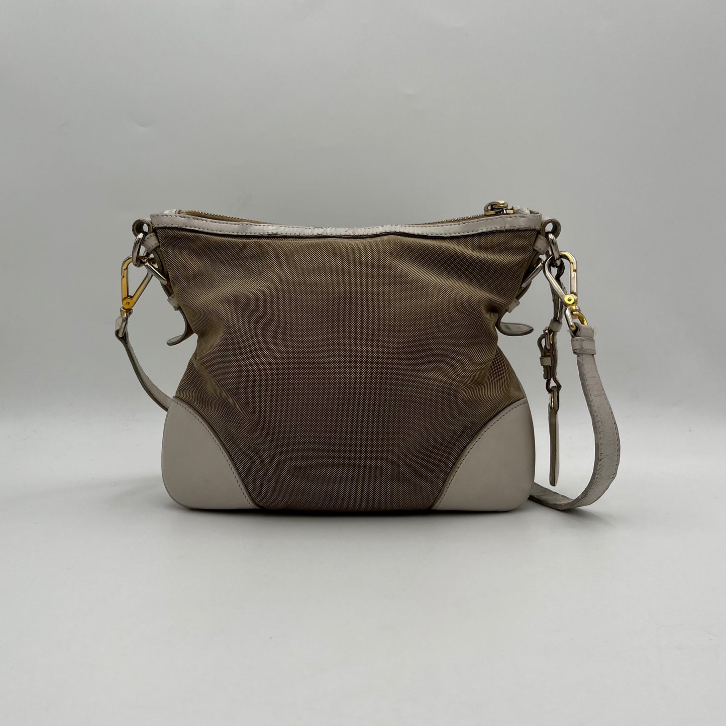 Prada Canapa Logo Canvas White Leather Crossbody