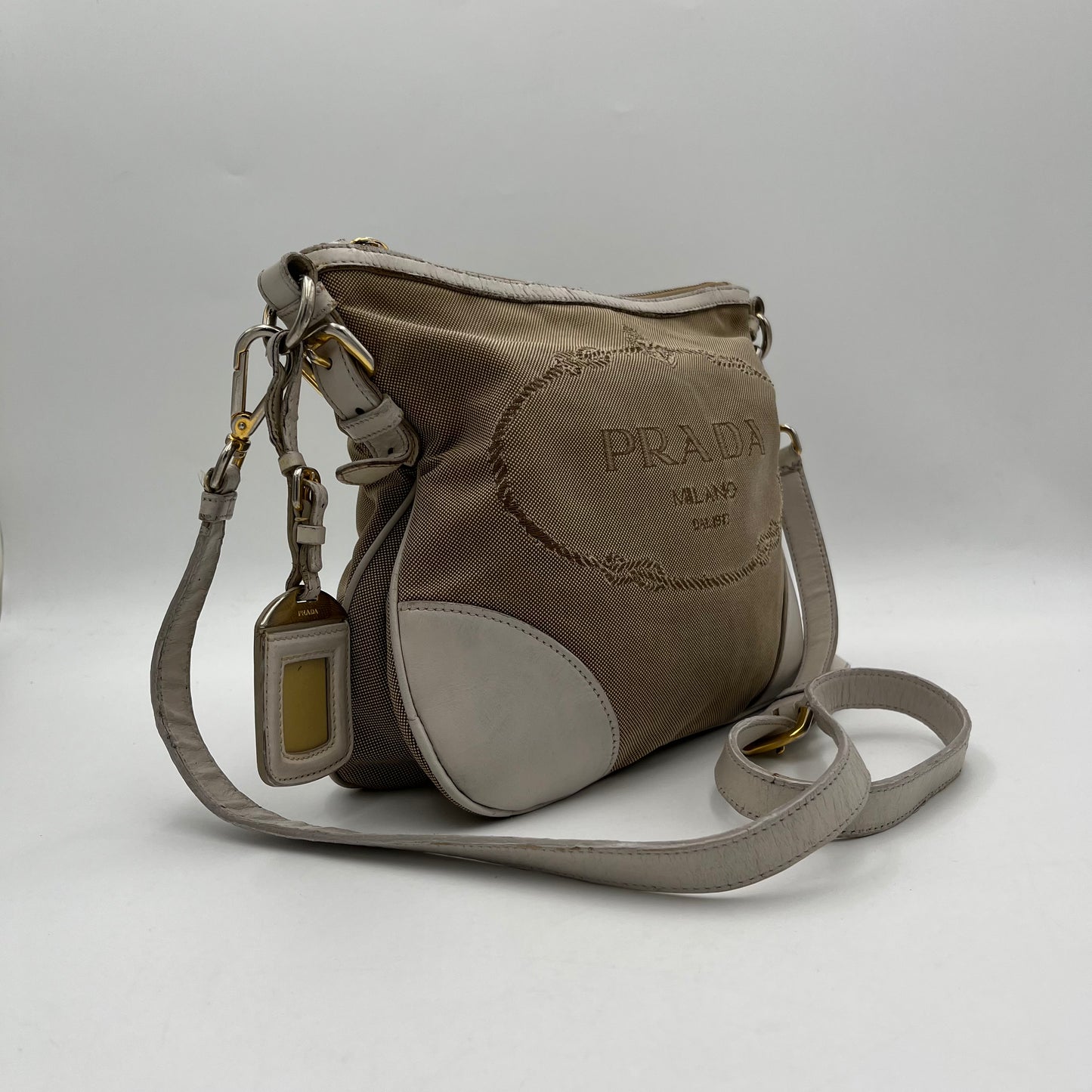 Prada Canapa Logo Canvas White Leather Crossbody