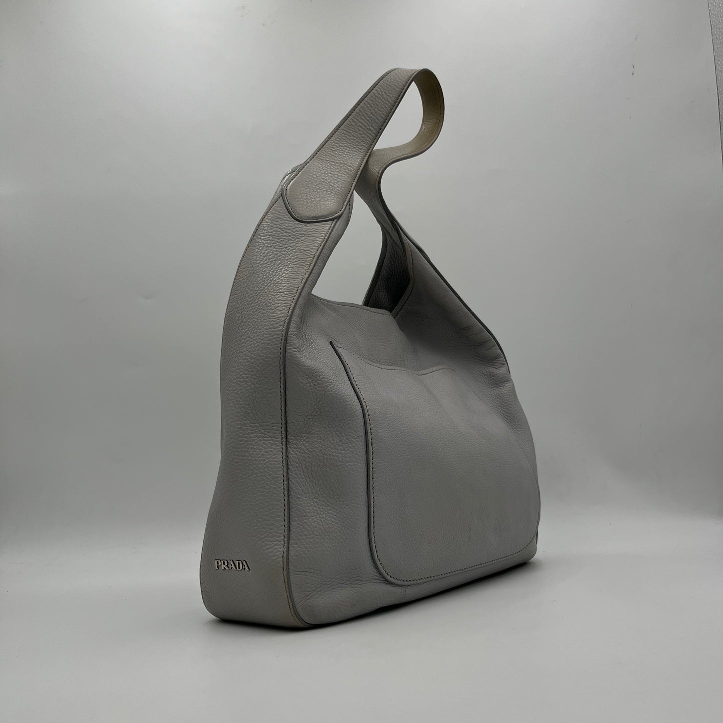 Prada Light Blue Vitello Daino Leather Large Hobo Shoulder Bag