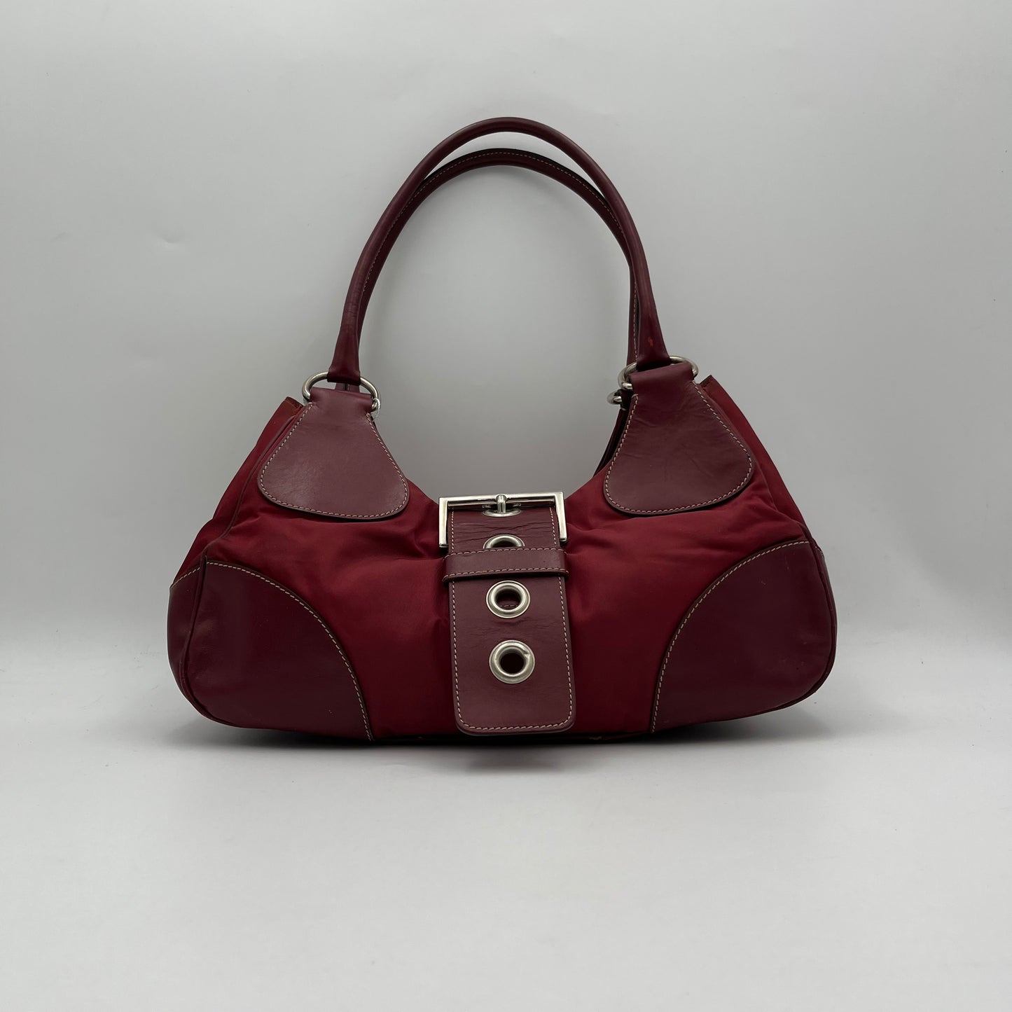 Prada Red Nylon and Leather Moon Hobo Shoulder Bag