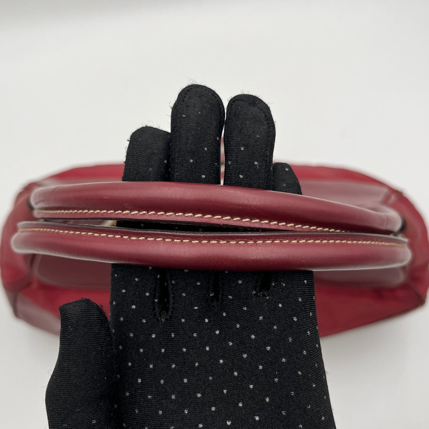 Prada Red Nylon and Leather Moon Hobo Shoulder Bag