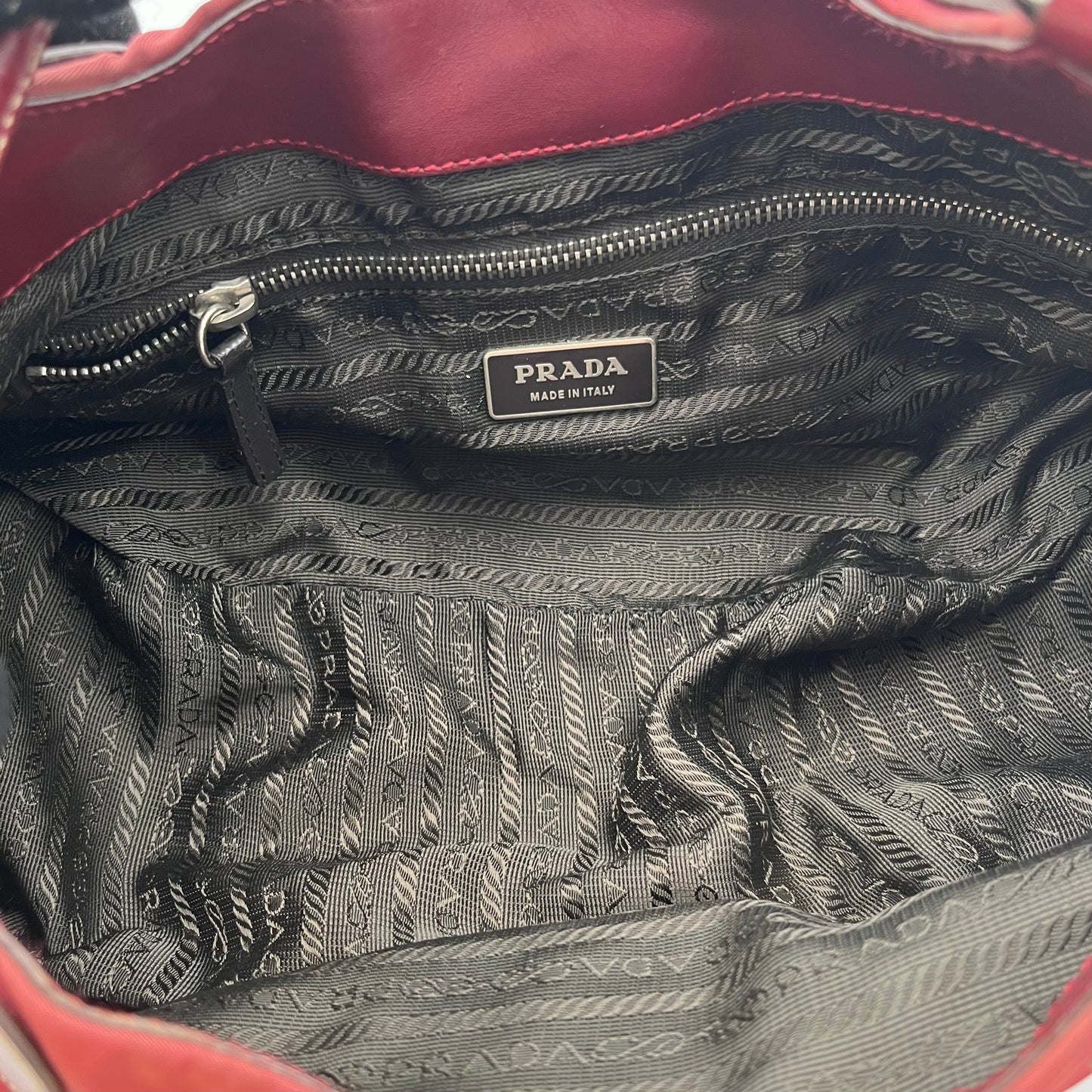 Prada Red Nylon and Leather Moon Hobo Shoulder Bag