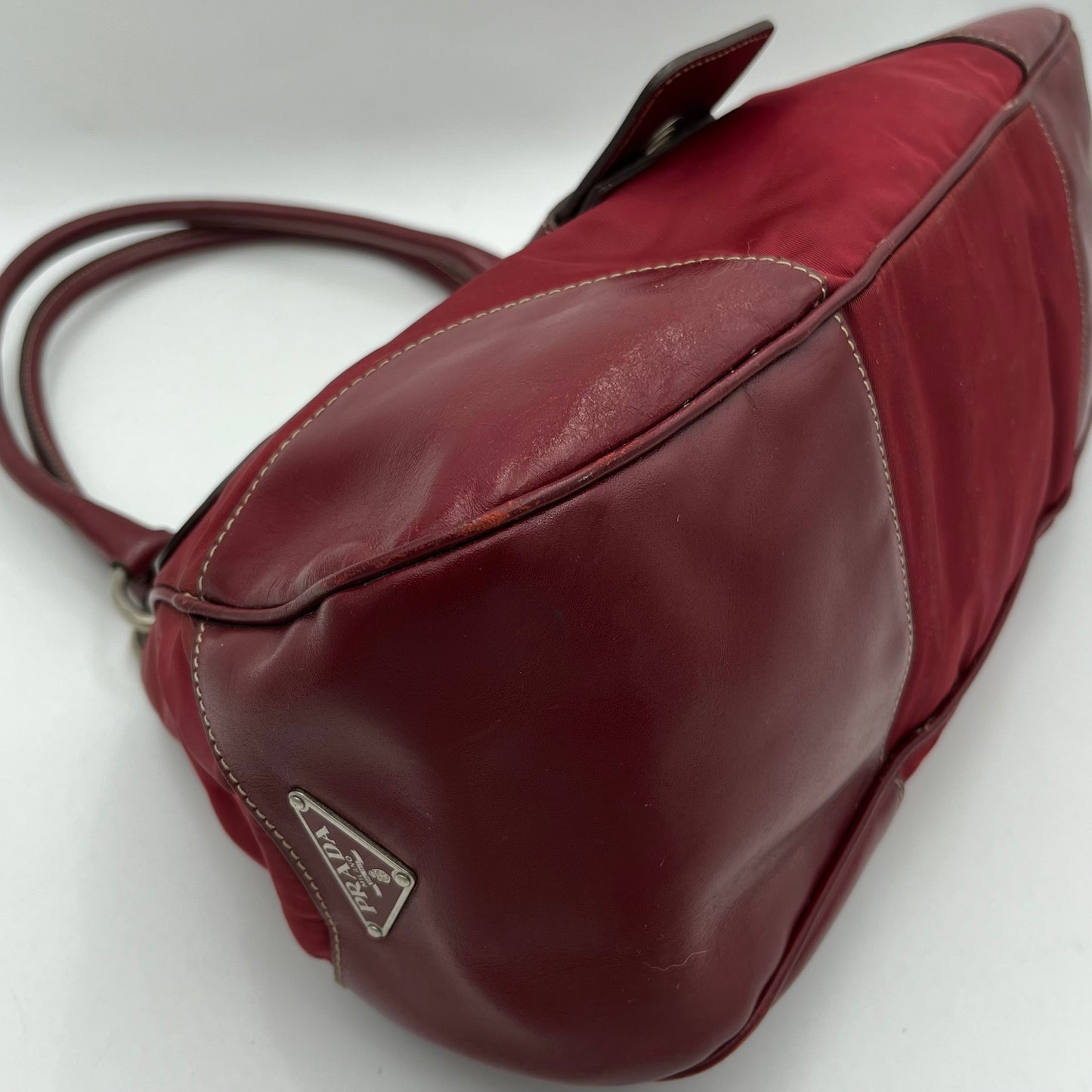 Prada Red Nylon and Leather Moon Hobo Shoulder Bag