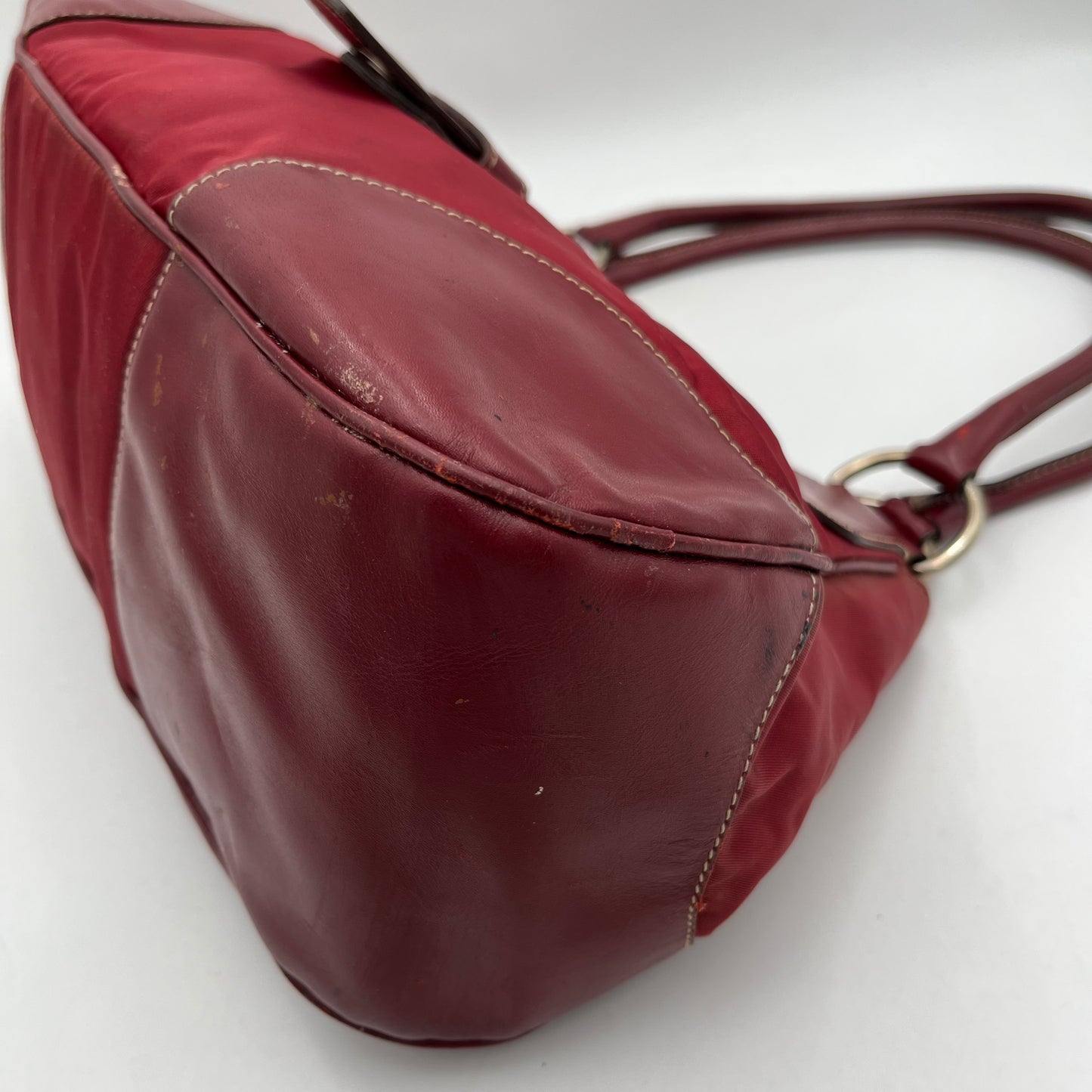 Prada Red Nylon and Leather Moon Hobo Shoulder Bag