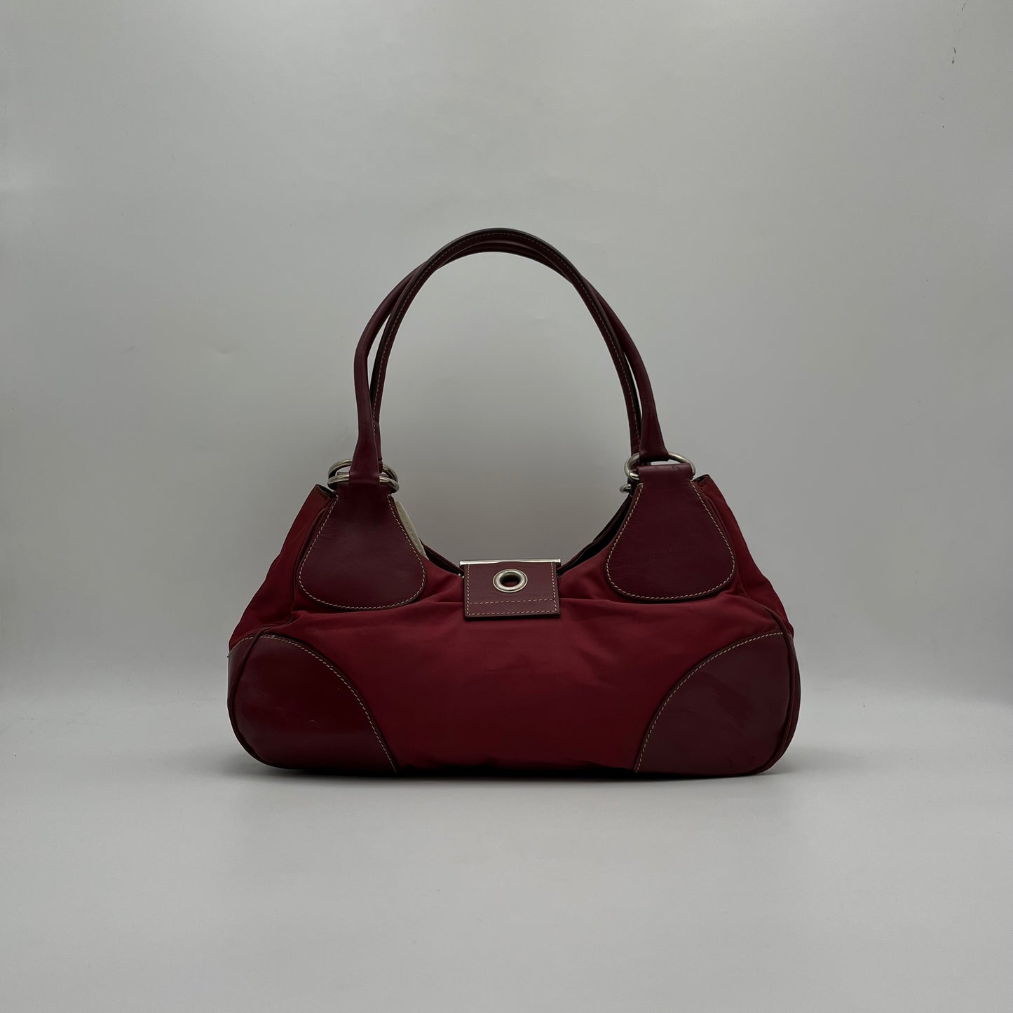 Prada Red Nylon and Leather Moon Hobo Shoulder Bag