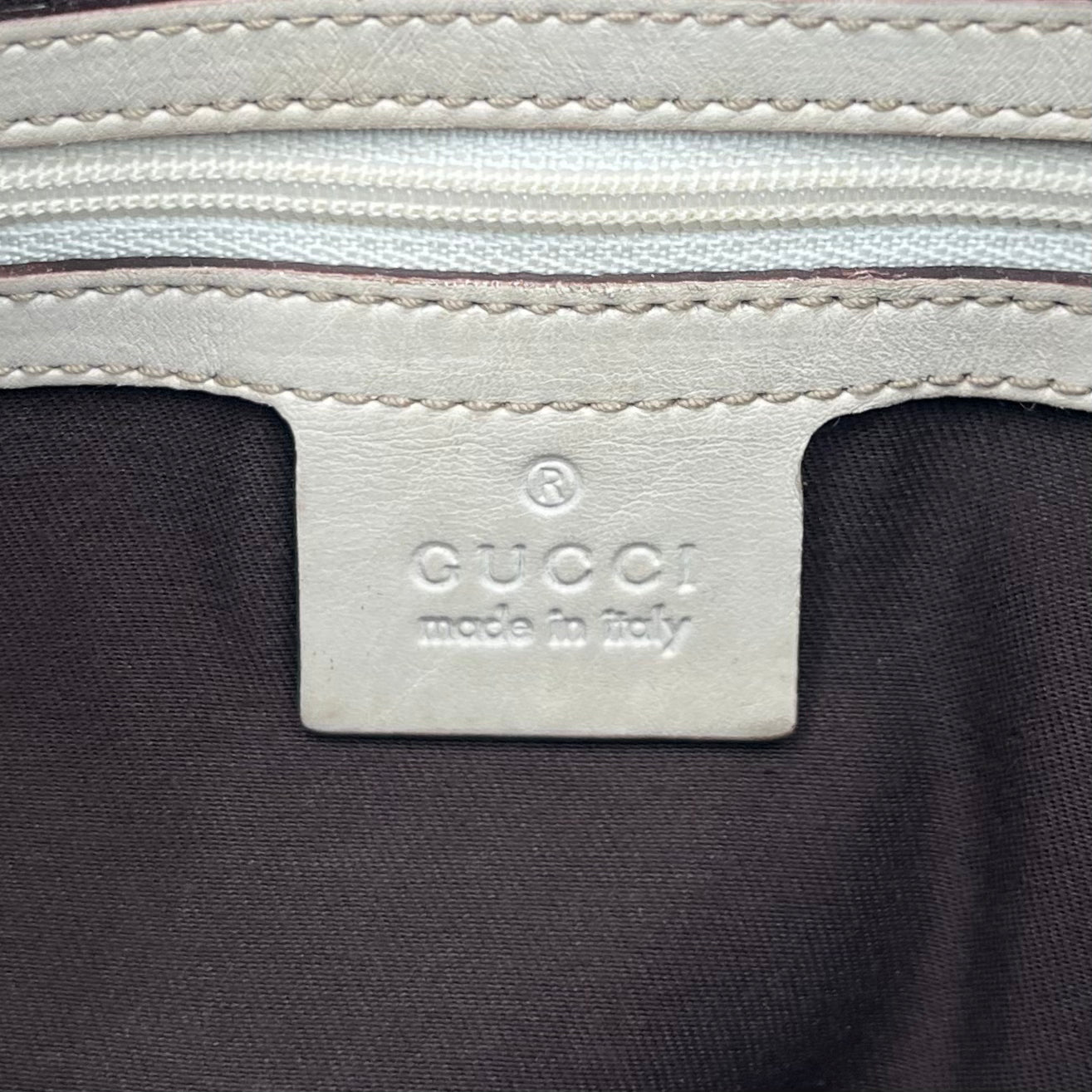 Gucci Beige GG Canvas White Leather Punch Small Tote