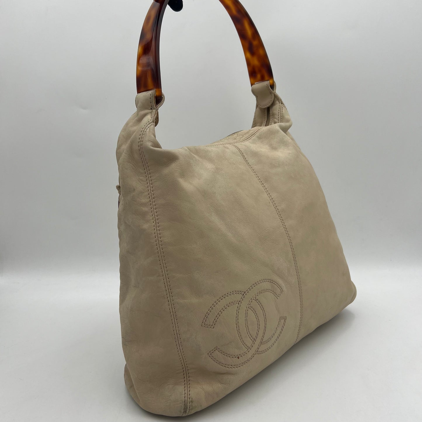 Chanel CC Logo Leather Hobo Shoulder Bag