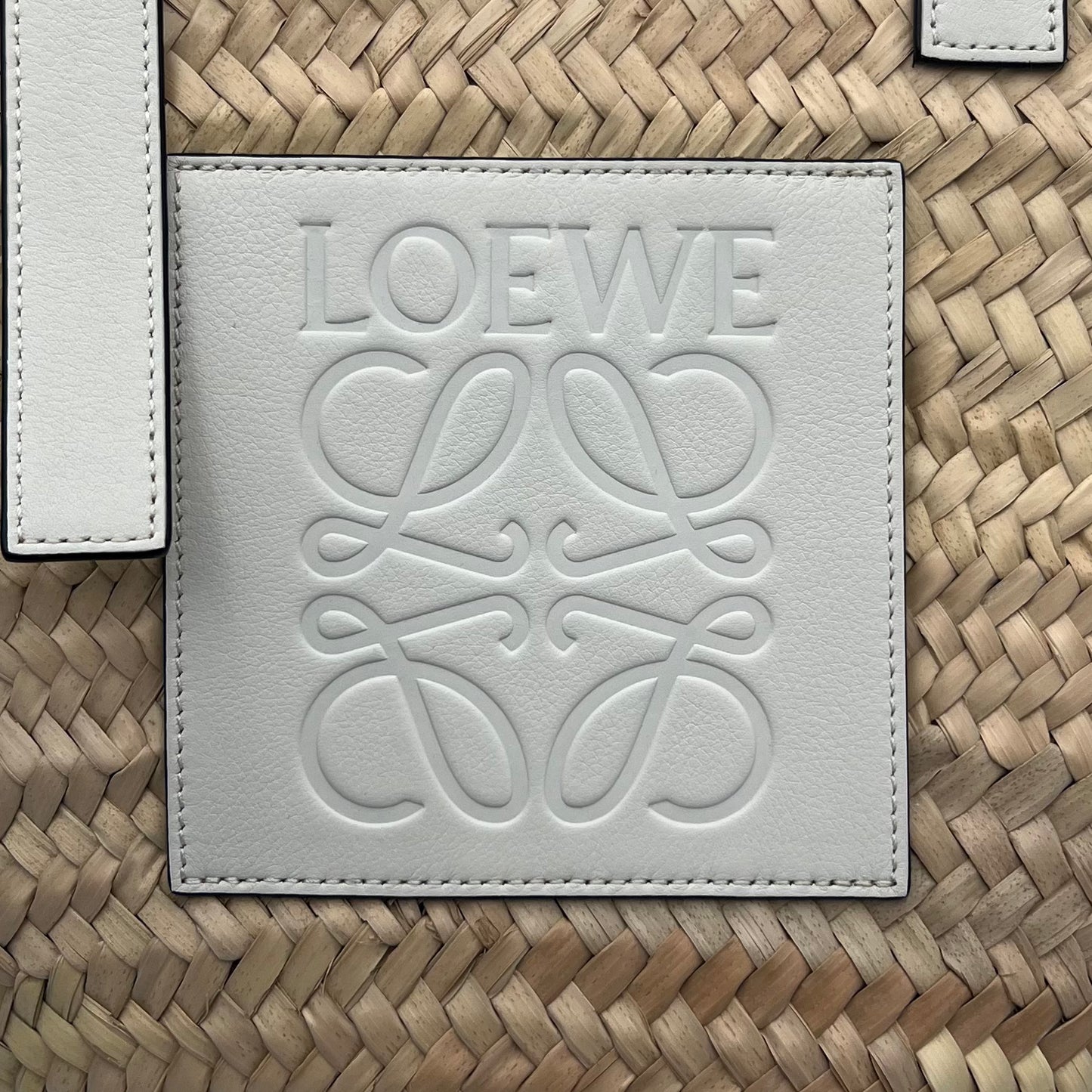 Loewe White Leather Raffia Basket Bag
