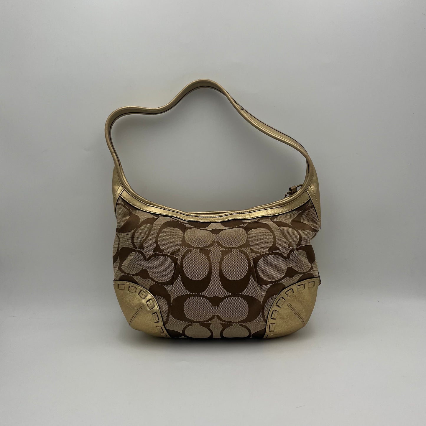 Coach Brown Big C Signature Canvas Gold Leather Ergo Shoulder Bag