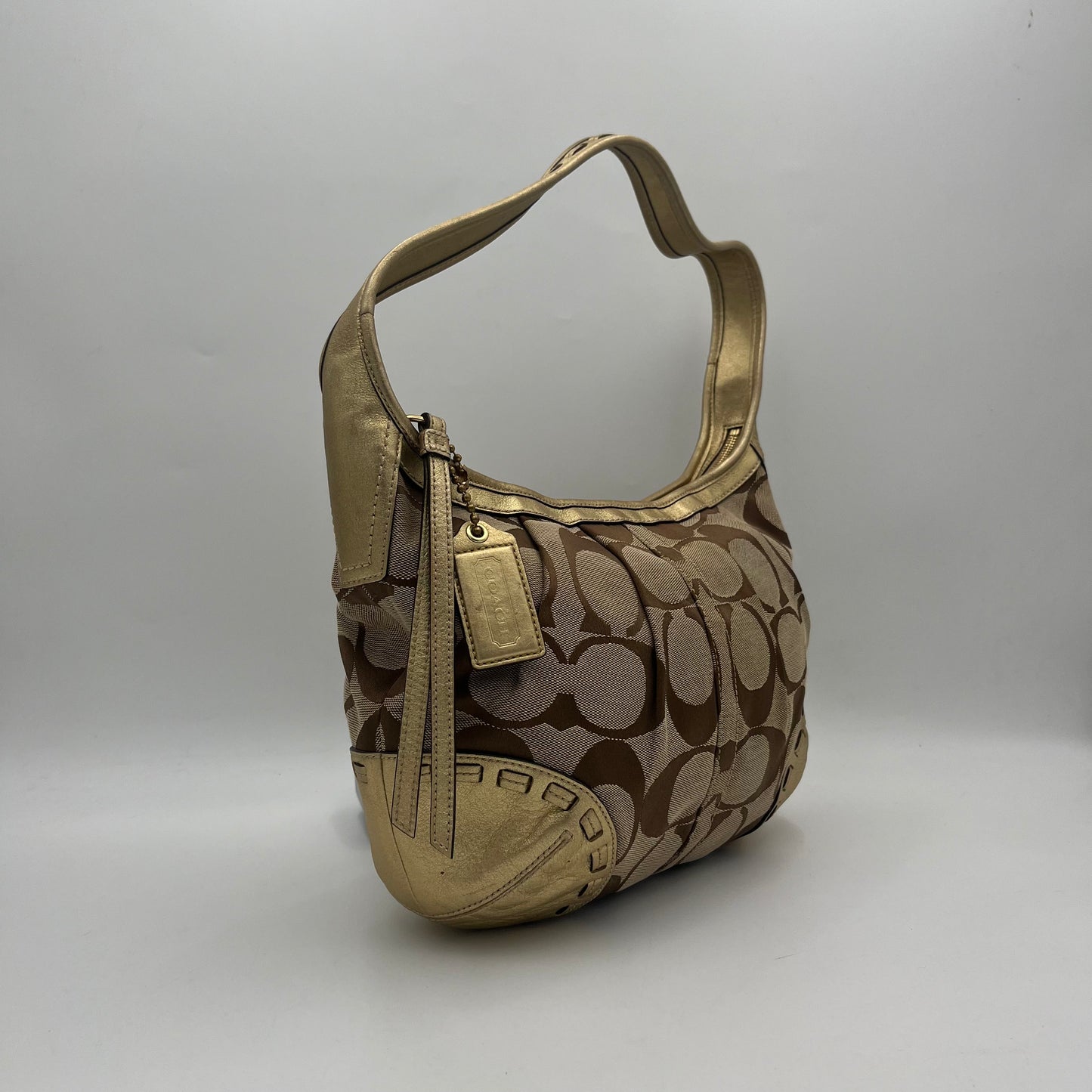 Coach Brown Big C Signature Canvas Gold Leather Ergo Shoulder Bag