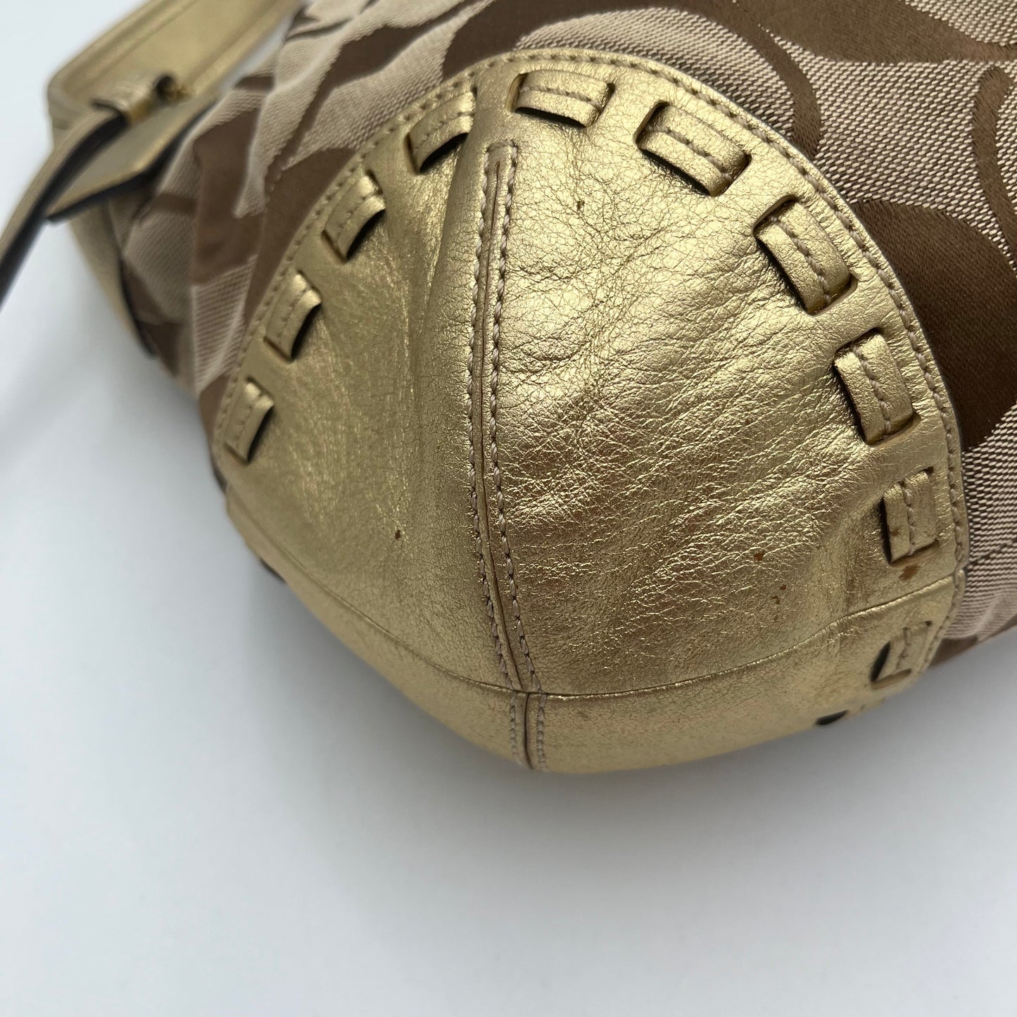 Coach Brown Big C Signature Canvas Gold Leather Ergo Shoulder Bag