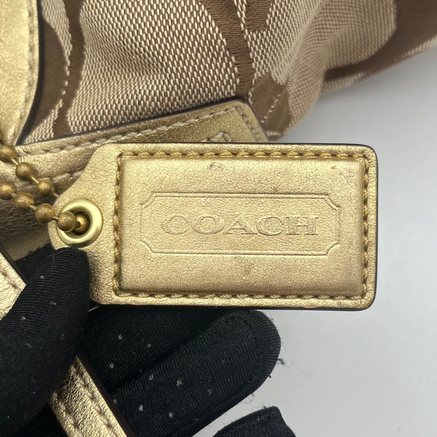 Coach Brown Big C Signature Canvas Gold Leather Ergo Shoulder Bag