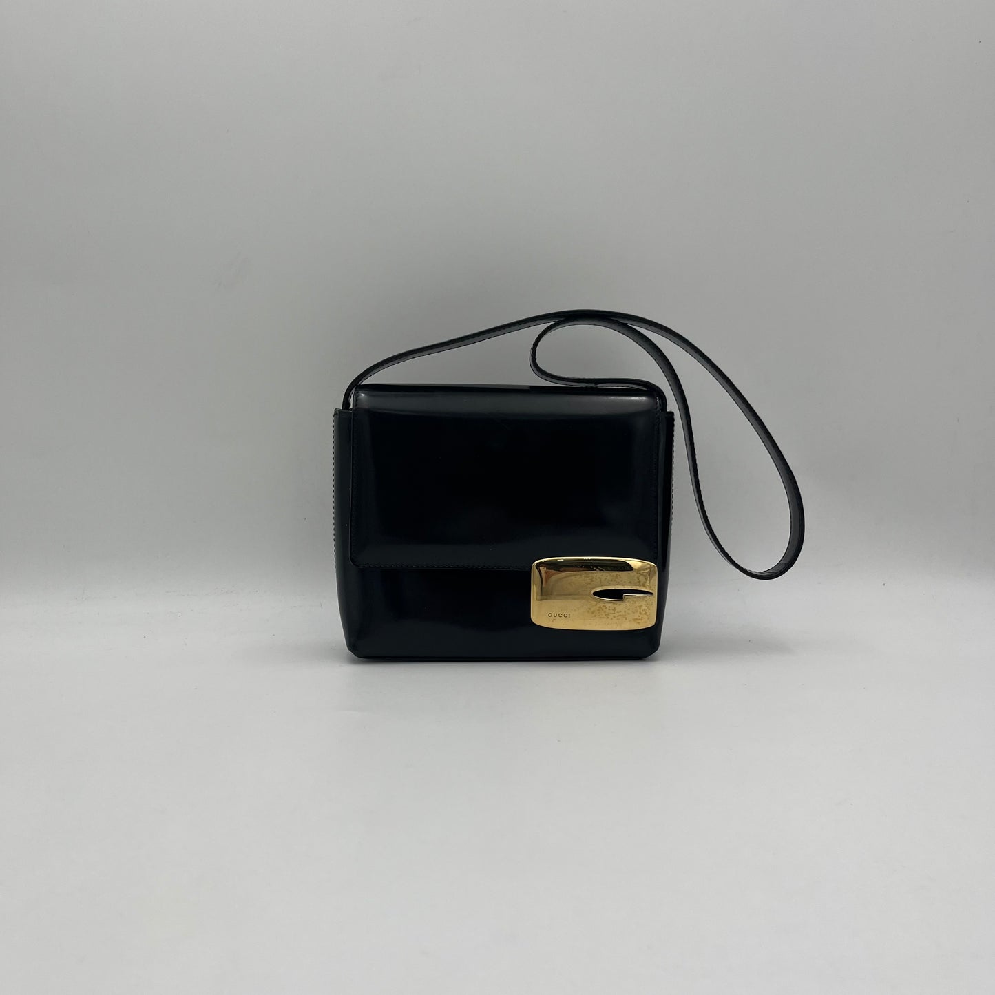 Gucci Black Patent Flap Long Strap Mini Shoulder Bag