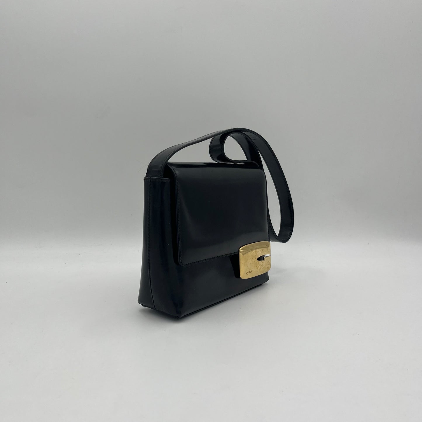 Gucci Black Patent Flap Long Strap Mini Shoulder Bag