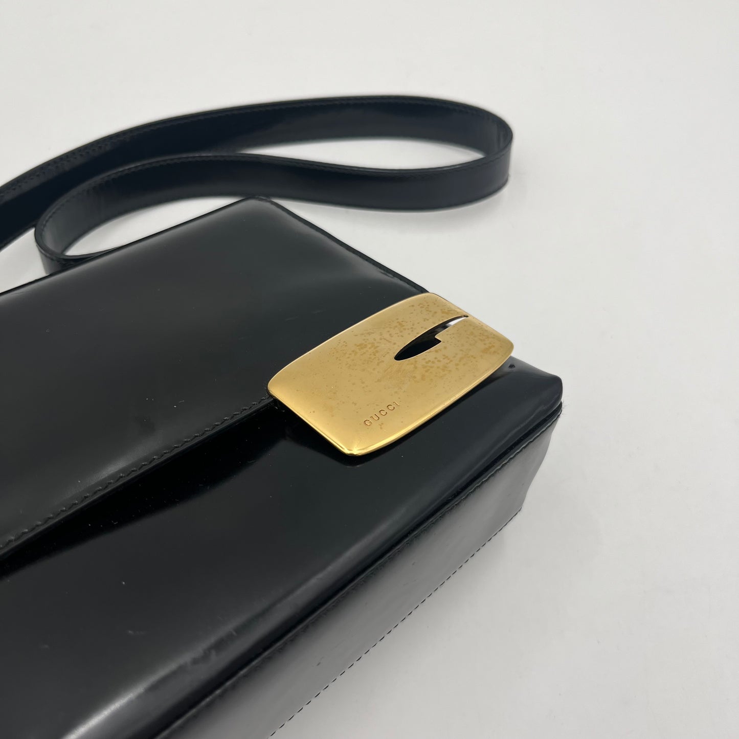 Gucci Black Patent Flap Long Strap Mini Shoulder Bag