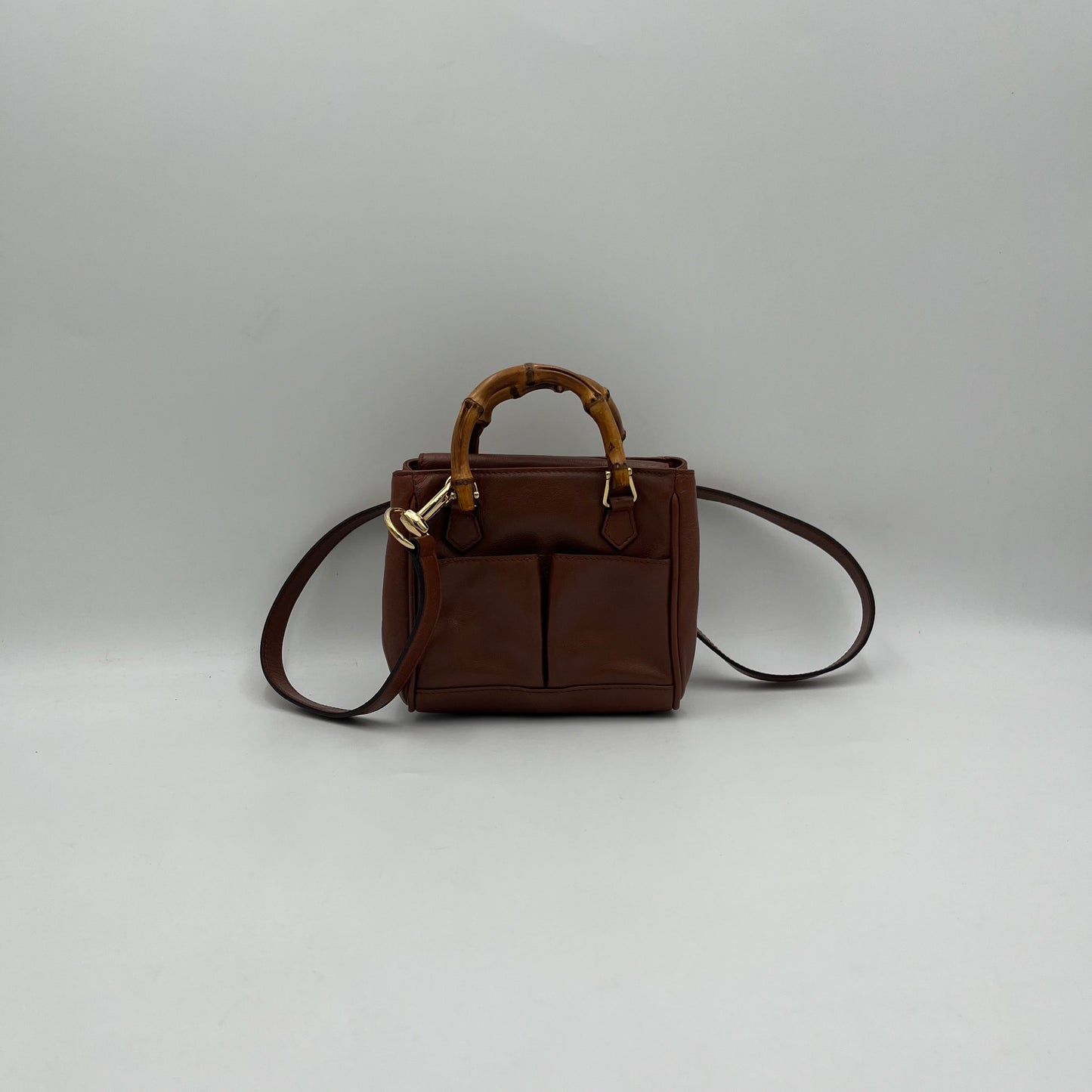 Gucci Brown Leather Bamboo Mini Handbag with Sling