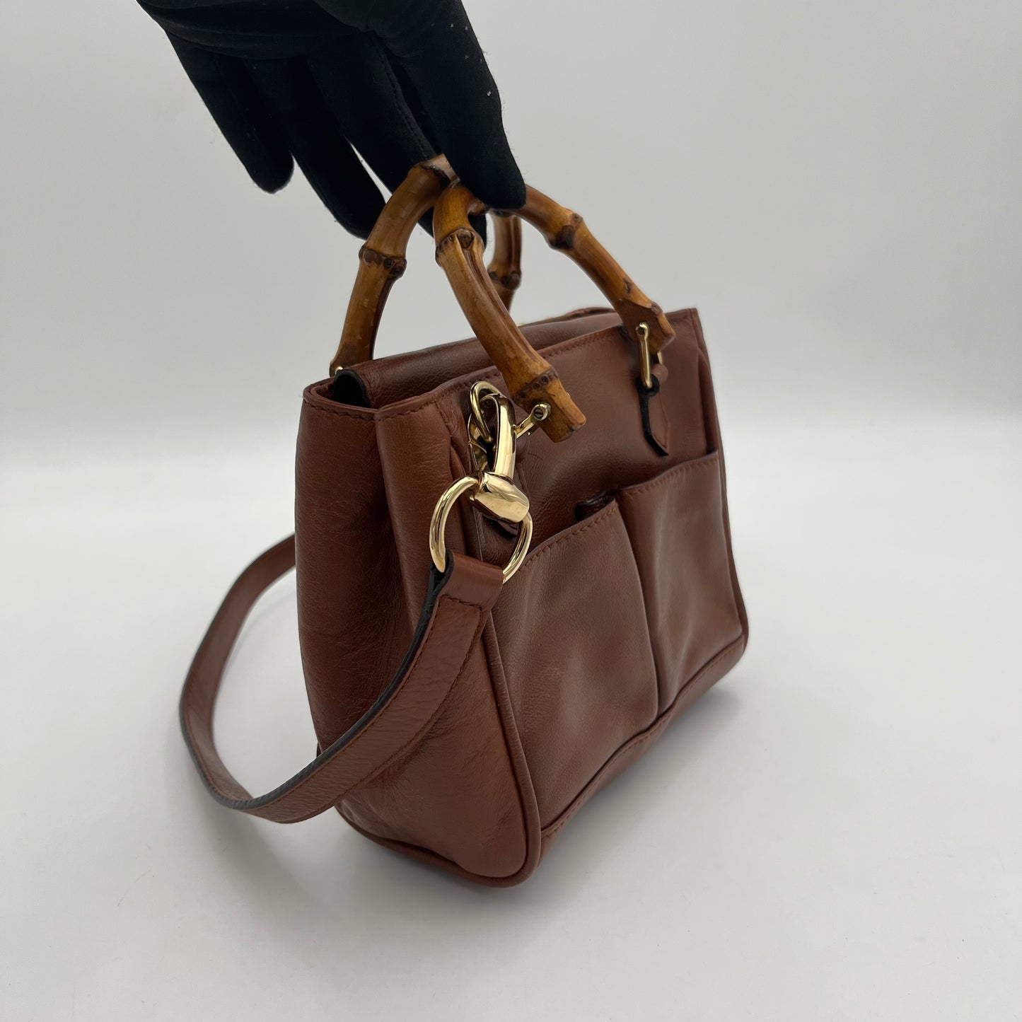 Gucci Brown Leather Bamboo Mini Handbag with Sling