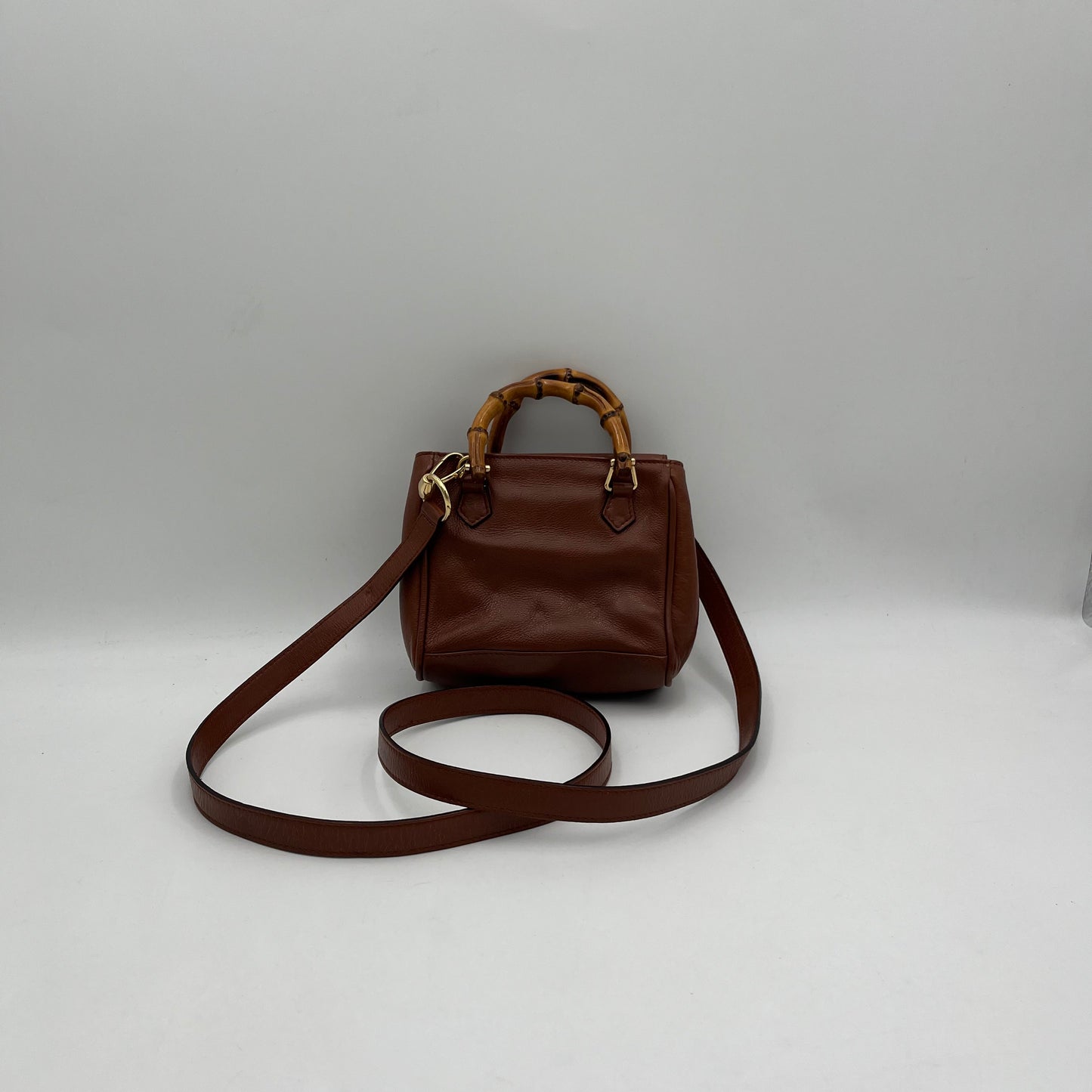 Gucci Brown Leather Bamboo Mini Handbag with Sling