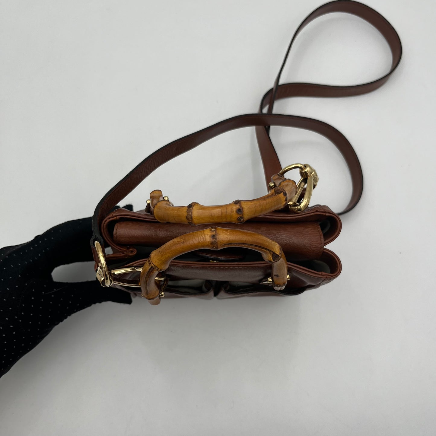 Gucci Brown Leather Bamboo Mini Handbag with Sling