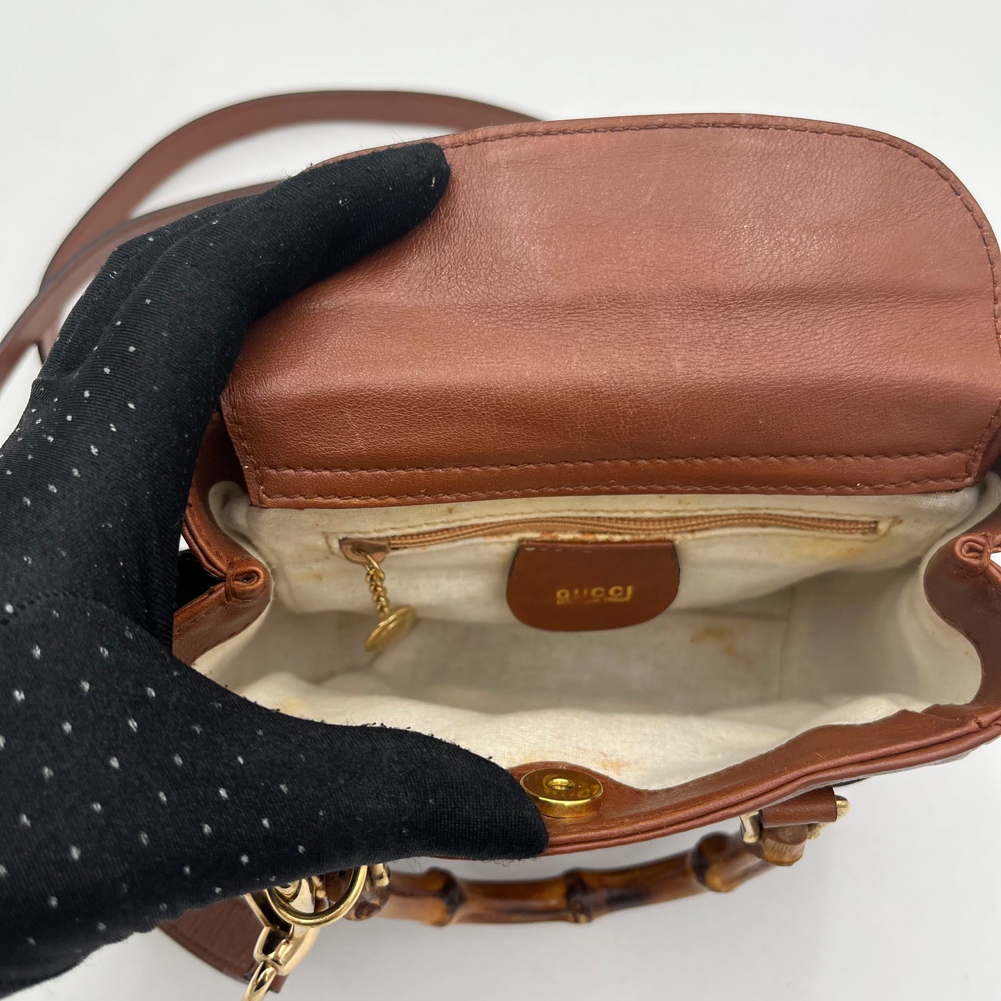 Gucci Brown Leather Bamboo Mini Handbag with Sling