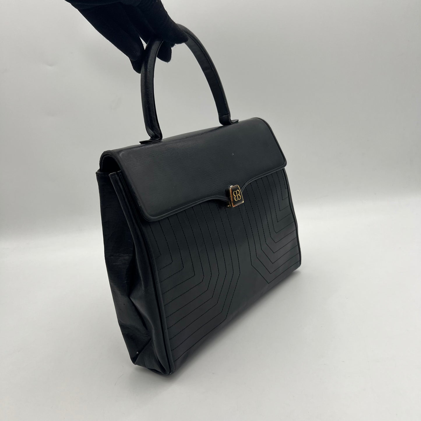 Balenciaga Vintage Black Leather Top Handle Kelly