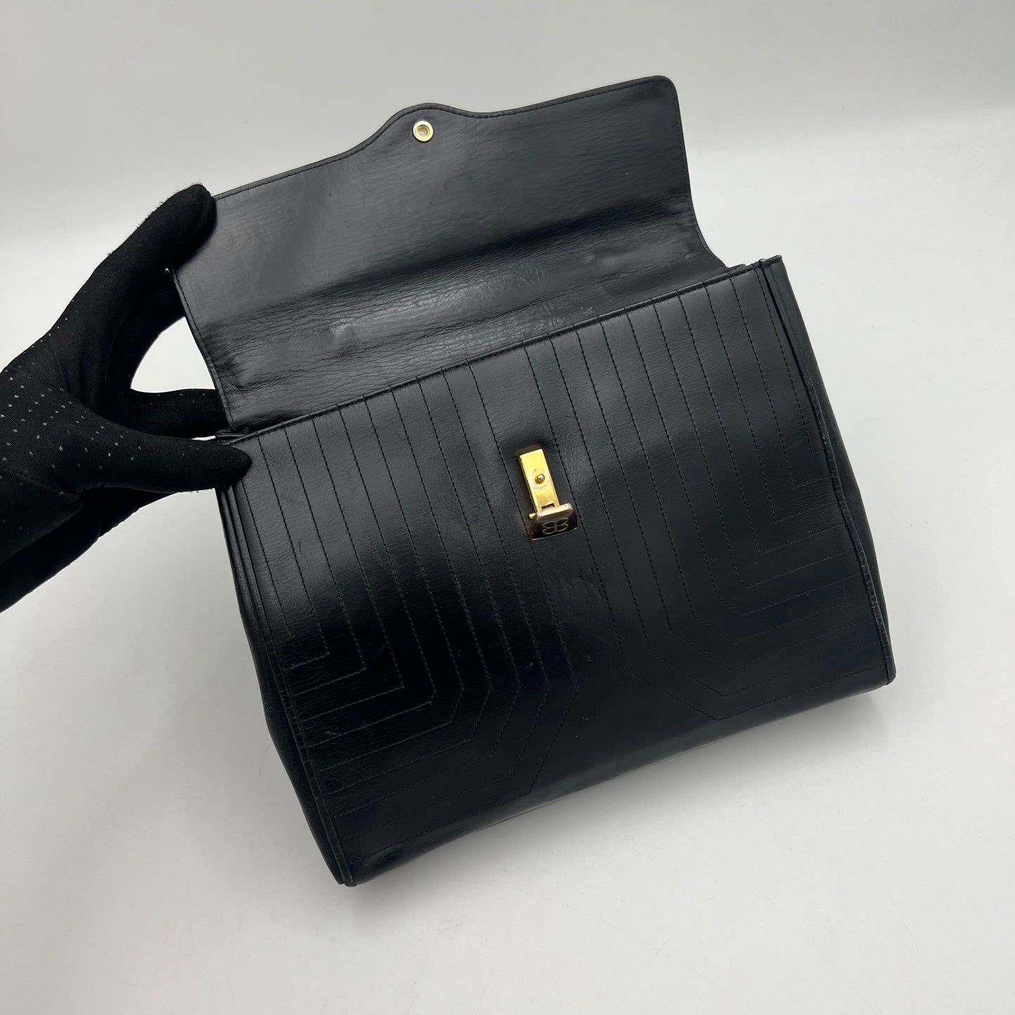 Balenciaga Vintage Black Leather Top Handle Kelly