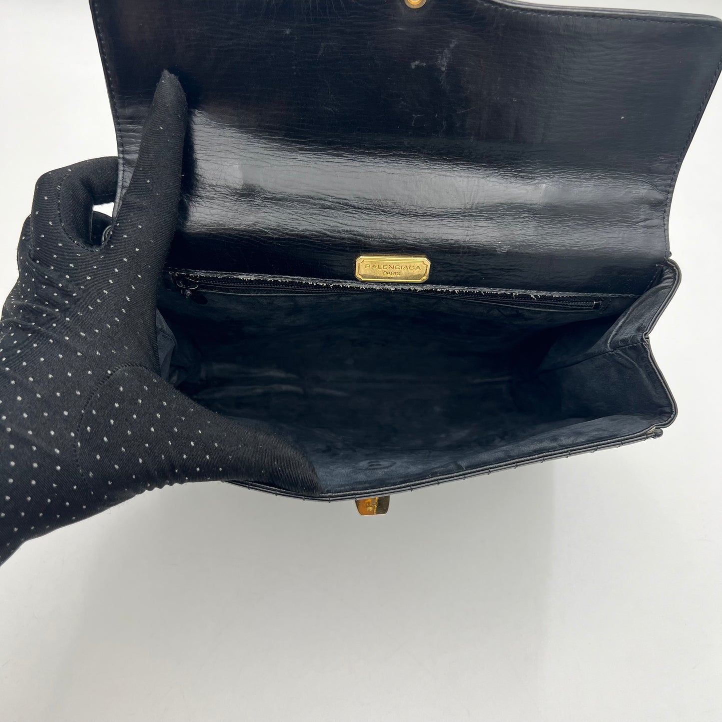 Balenciaga Vintage Black Leather Top Handle Kelly