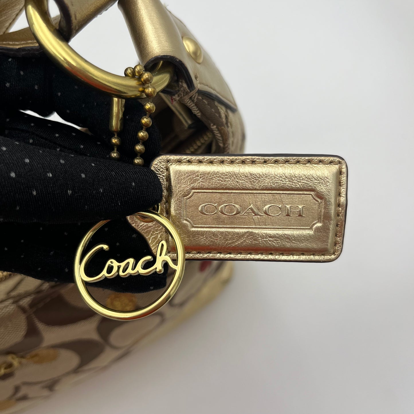 Coach Big C Signature Gold Leather Polka Hearts Shoulder Bag