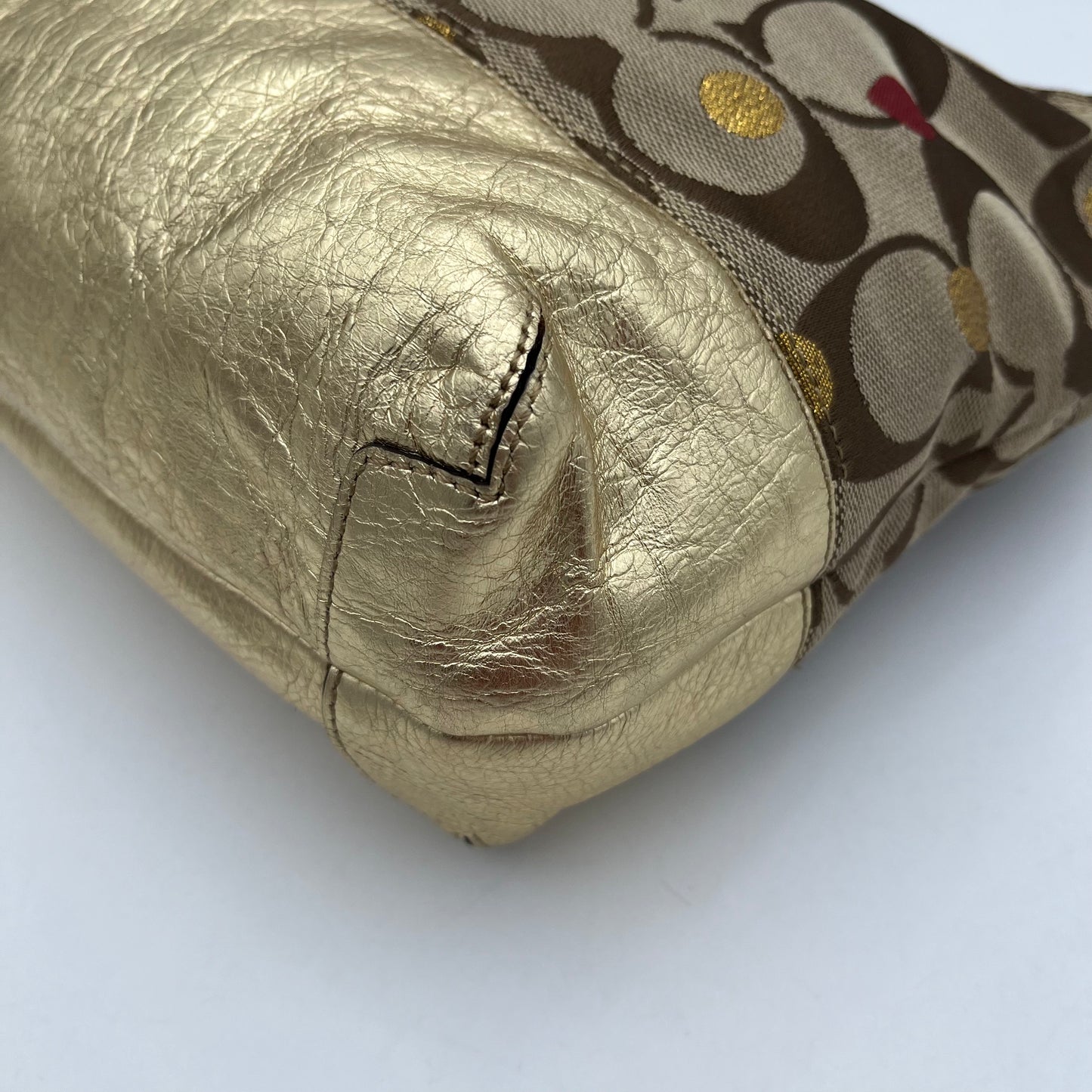 Coach Big C Signature Gold Leather Polka Hearts Shoulder Bag