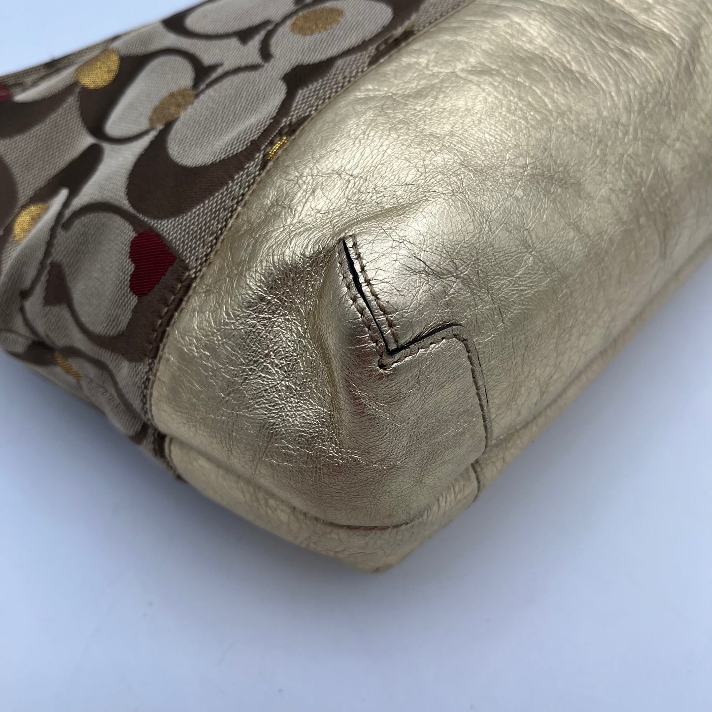 Coach Big C Signature Gold Leather Polka Hearts Shoulder Bag